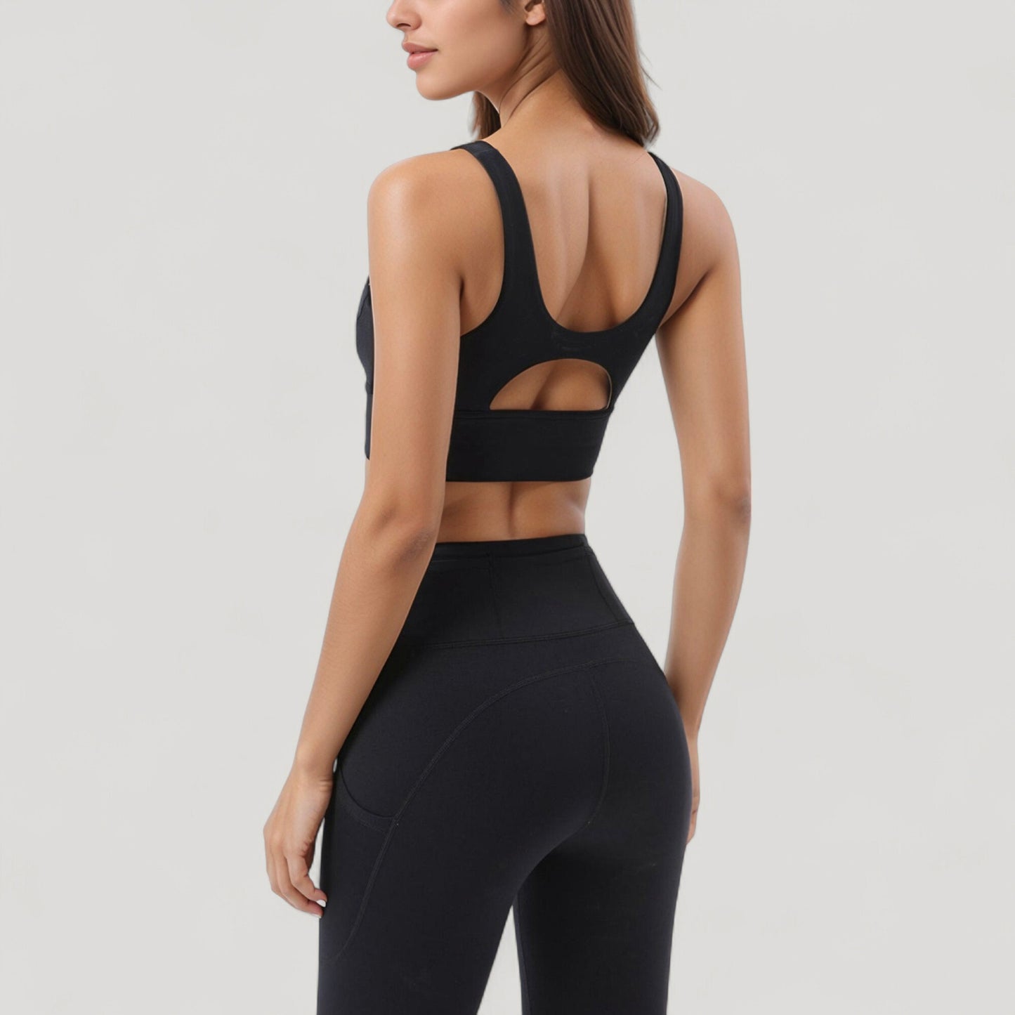 High Neck Longline Sports Bra with Wide Straps and Keyhole Back for Stylish Medium Support