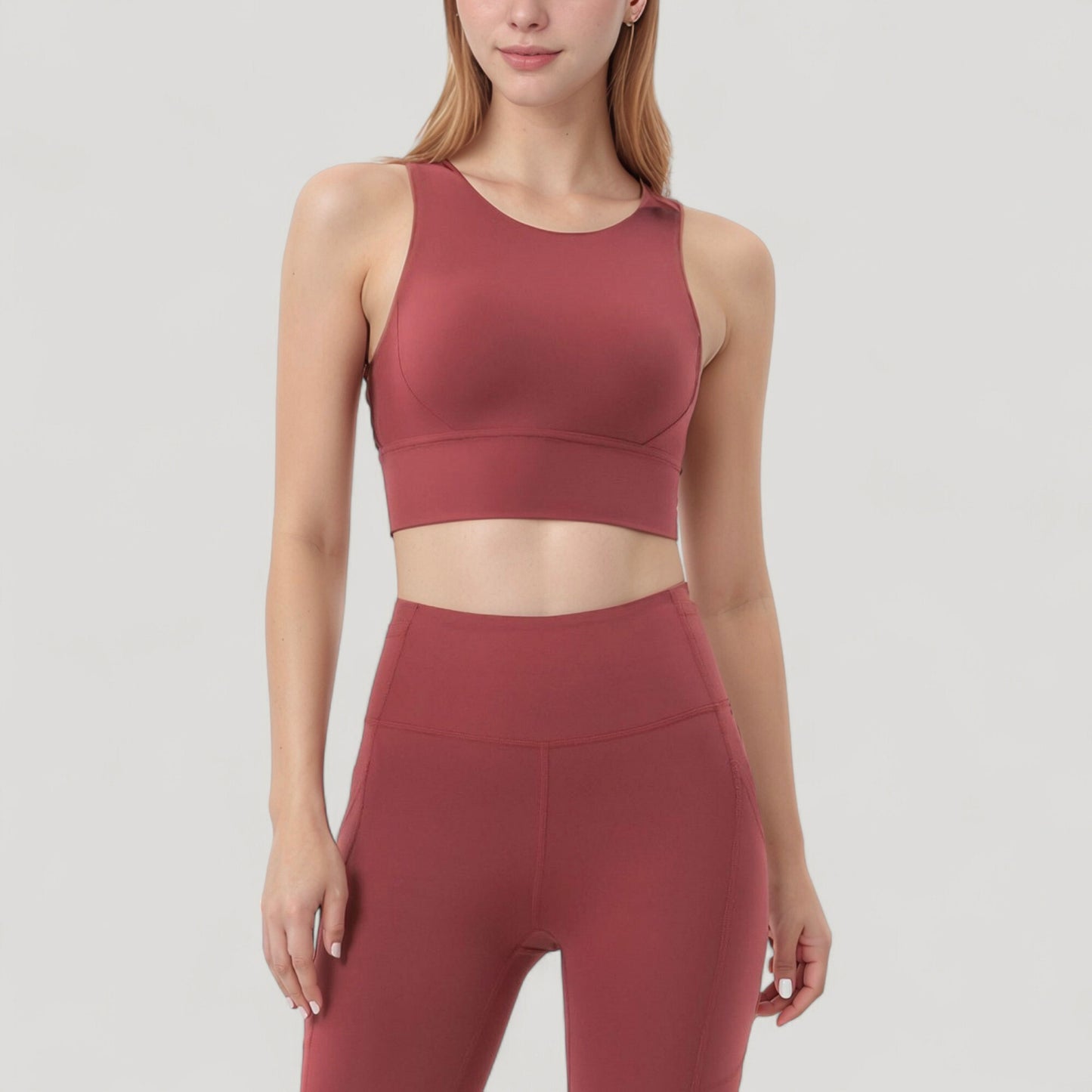 High Neck Longline Sports Bra with Wide Straps and Keyhole Back for Stylish Medium Support