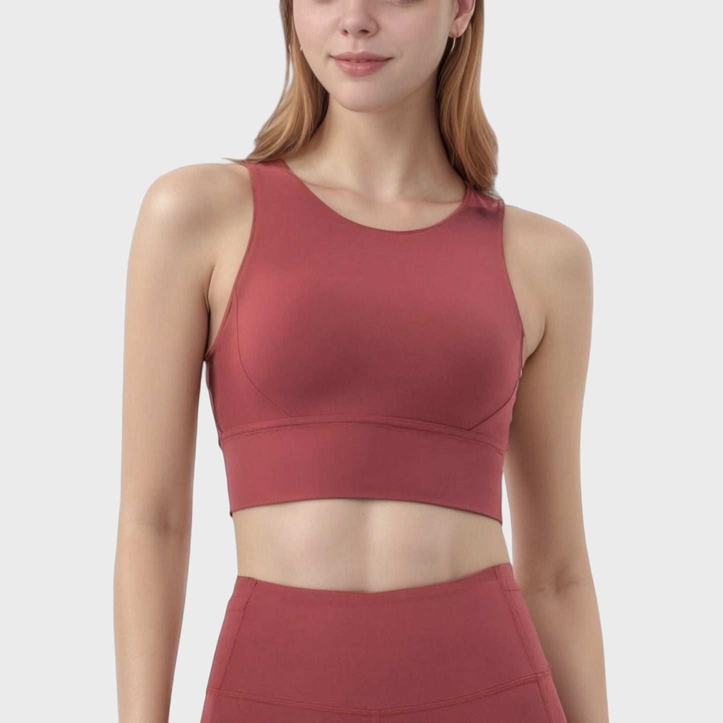 High Neck Longline Sports Bra with Wide Straps and Keyhole Back for Stylish Medium Support