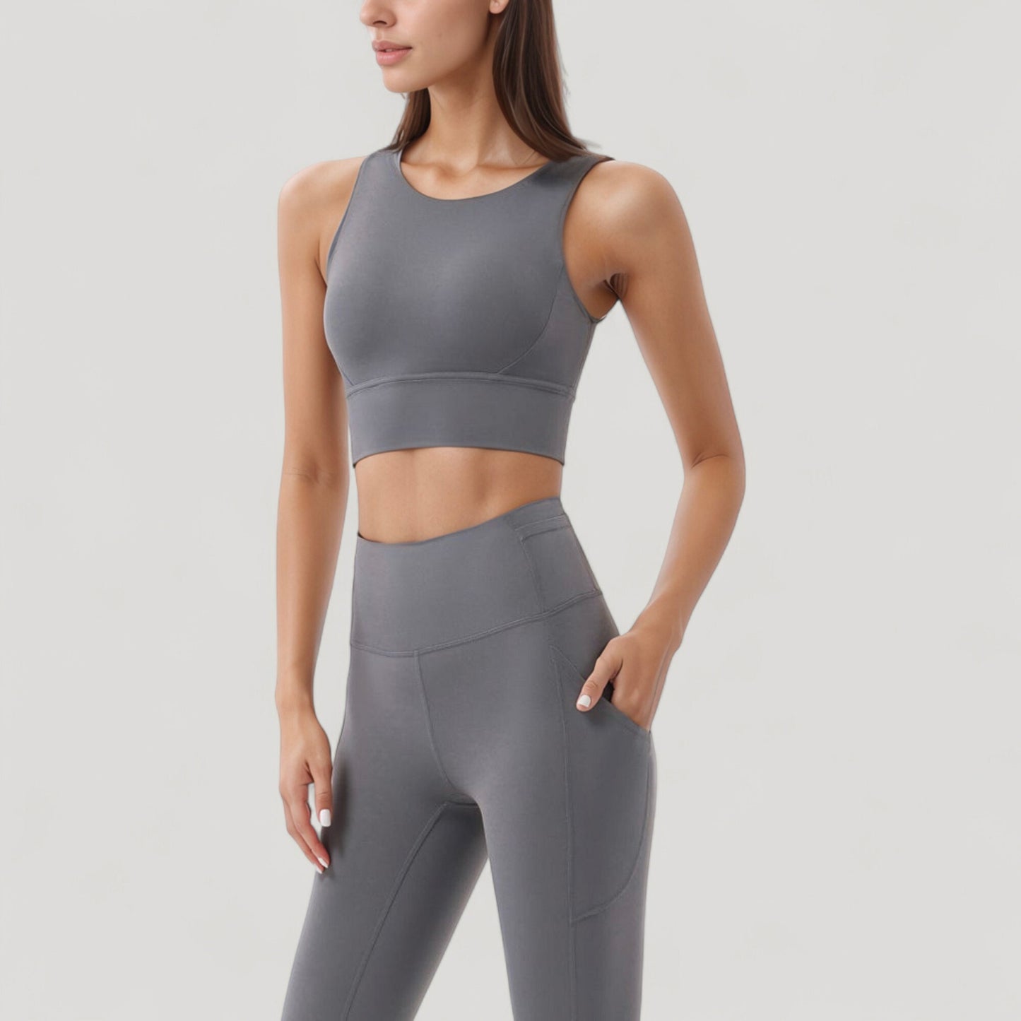 High Neck Longline Sports Bra with Wide Straps and Keyhole Back for Stylish Medium Support