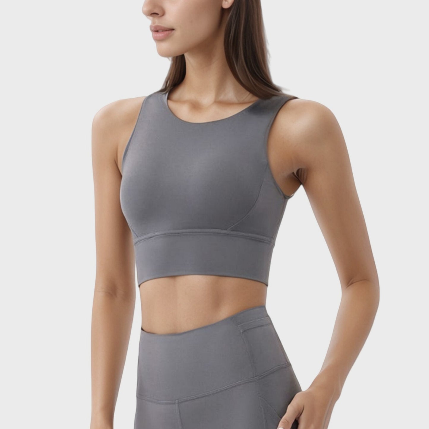 High Neck Longline Sports Bra with Wide Straps and Keyhole Back for Stylish Medium Support