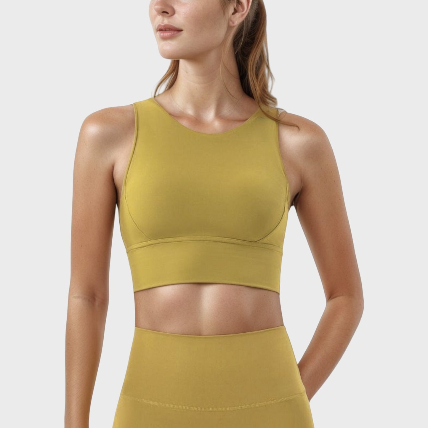 High Neck Longline Sports Bra with Wide Straps and Keyhole Back for Stylish Medium Support