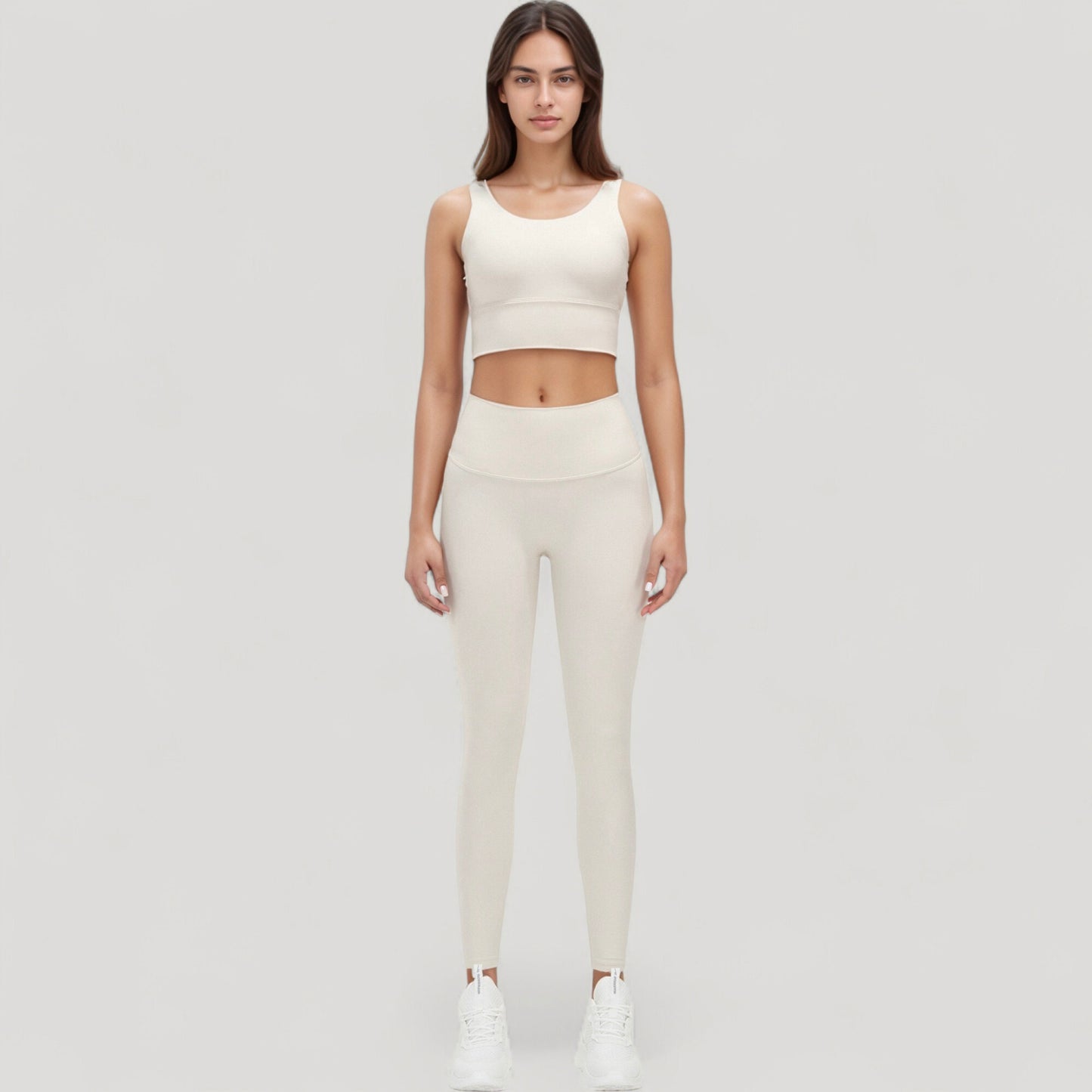 Scoop Neck Longline Sports Bra with Wide Shoulder Straps and Deep V-Back Design