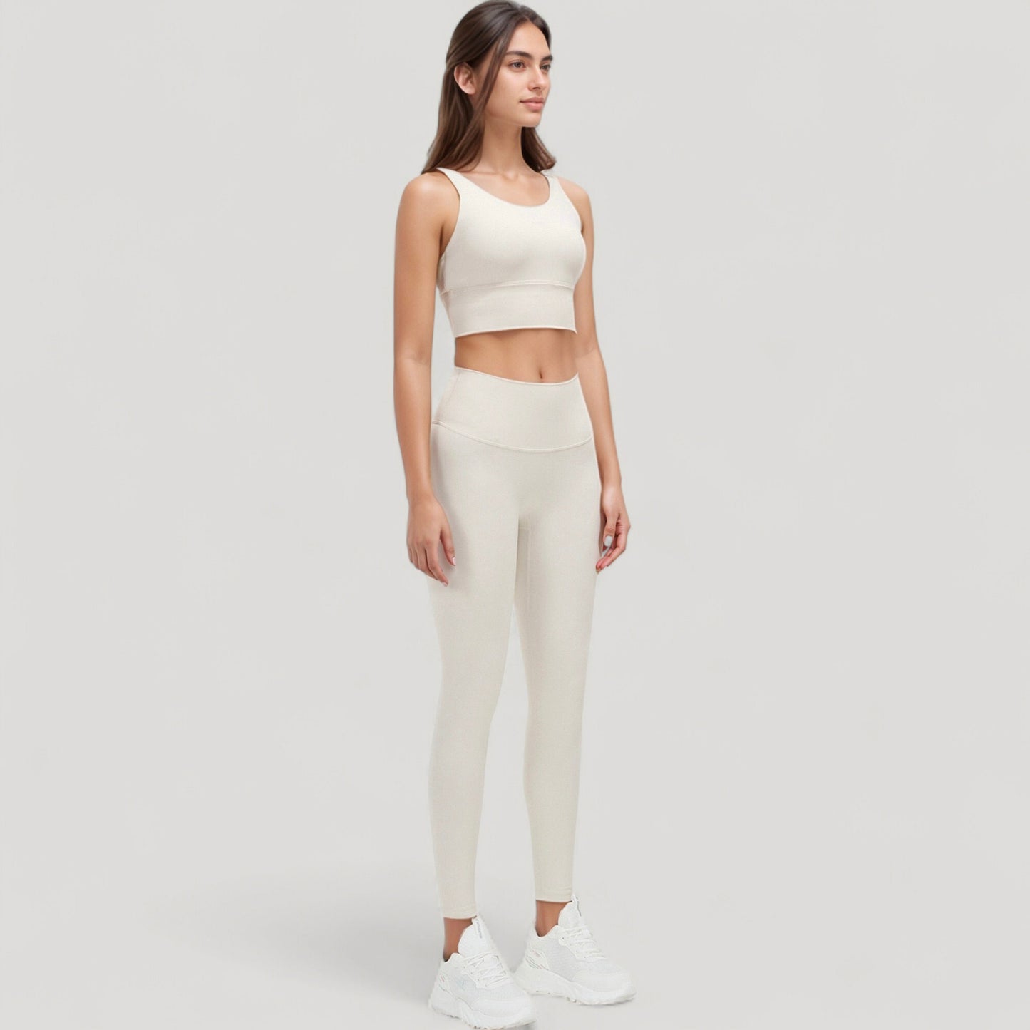Scoop Neck Longline Sports Bra with Wide Shoulder Straps and Deep V-Back Design