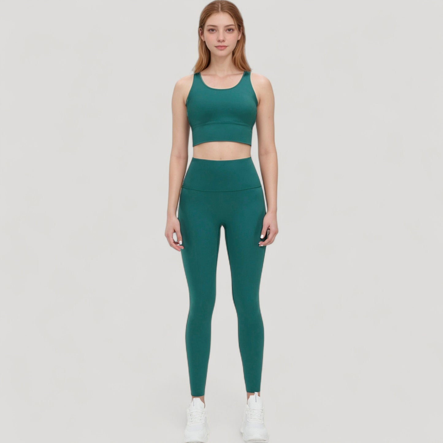 Scoop Neck Longline Sports Bra with Wide Shoulder Straps and Deep V-Back Design