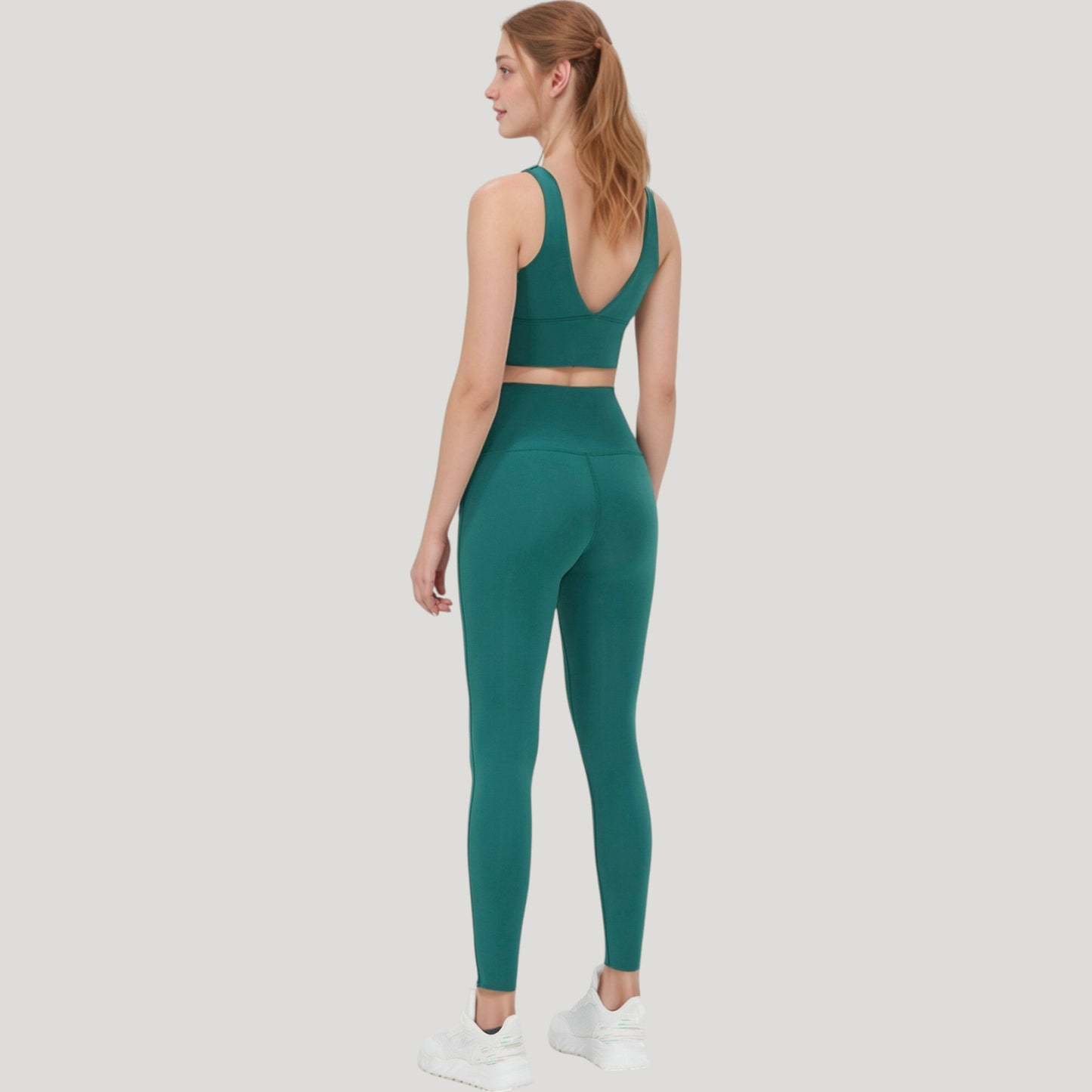 Scoop Neck Longline Sports Bra with Wide Shoulder Straps and Deep V-Back Design