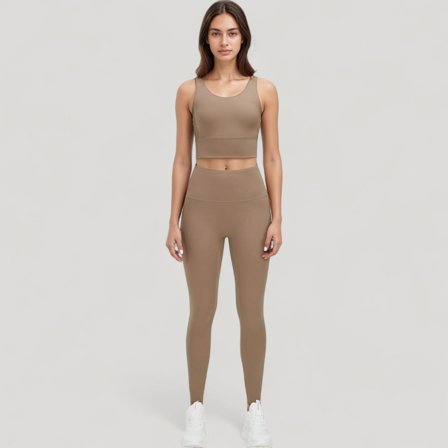 Scoop Neck Longline Sports Bra with Wide Shoulder Straps and Deep V-Back Design