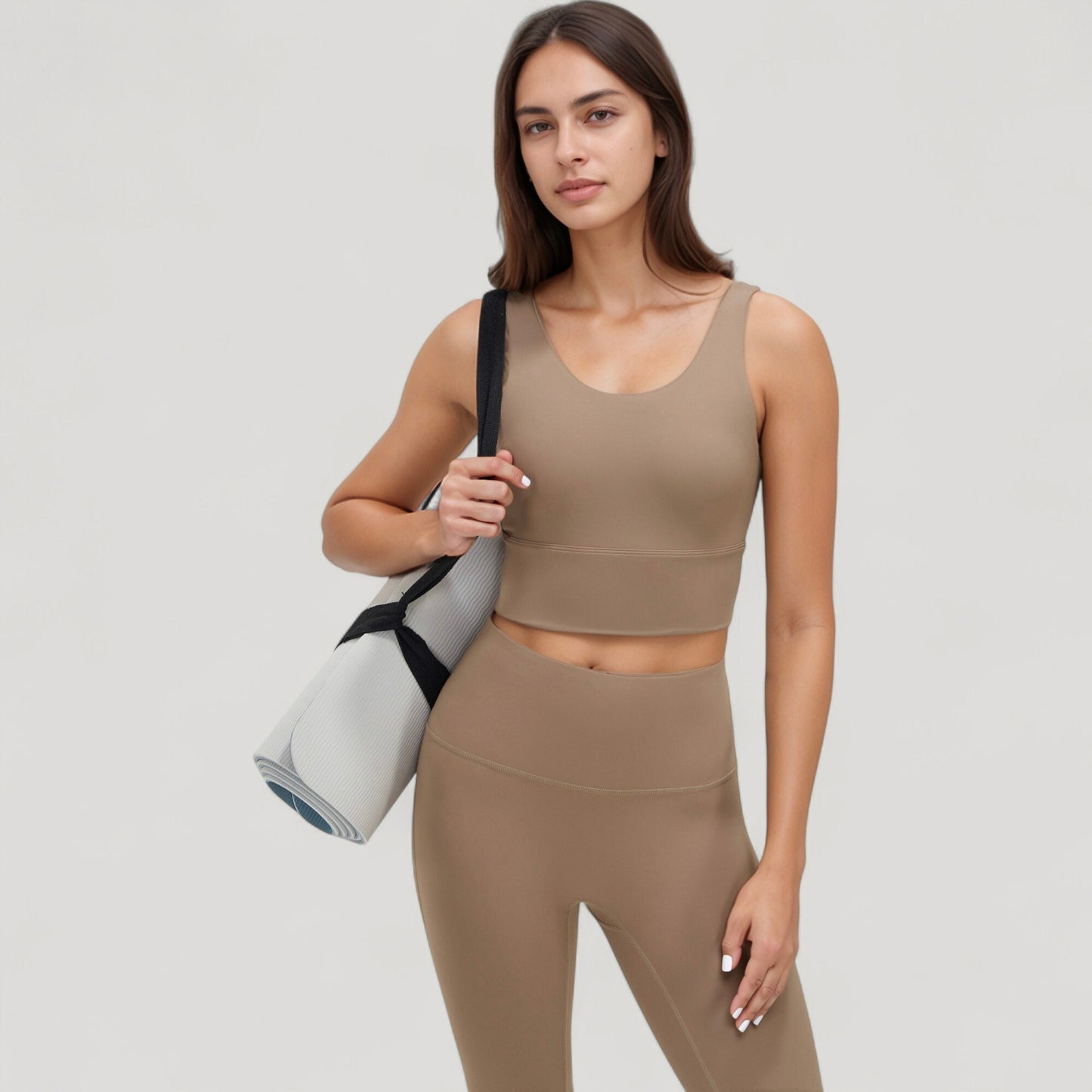 Scoop Neck Longline Sports Bra with Wide Shoulder Straps and Deep V-Back Design