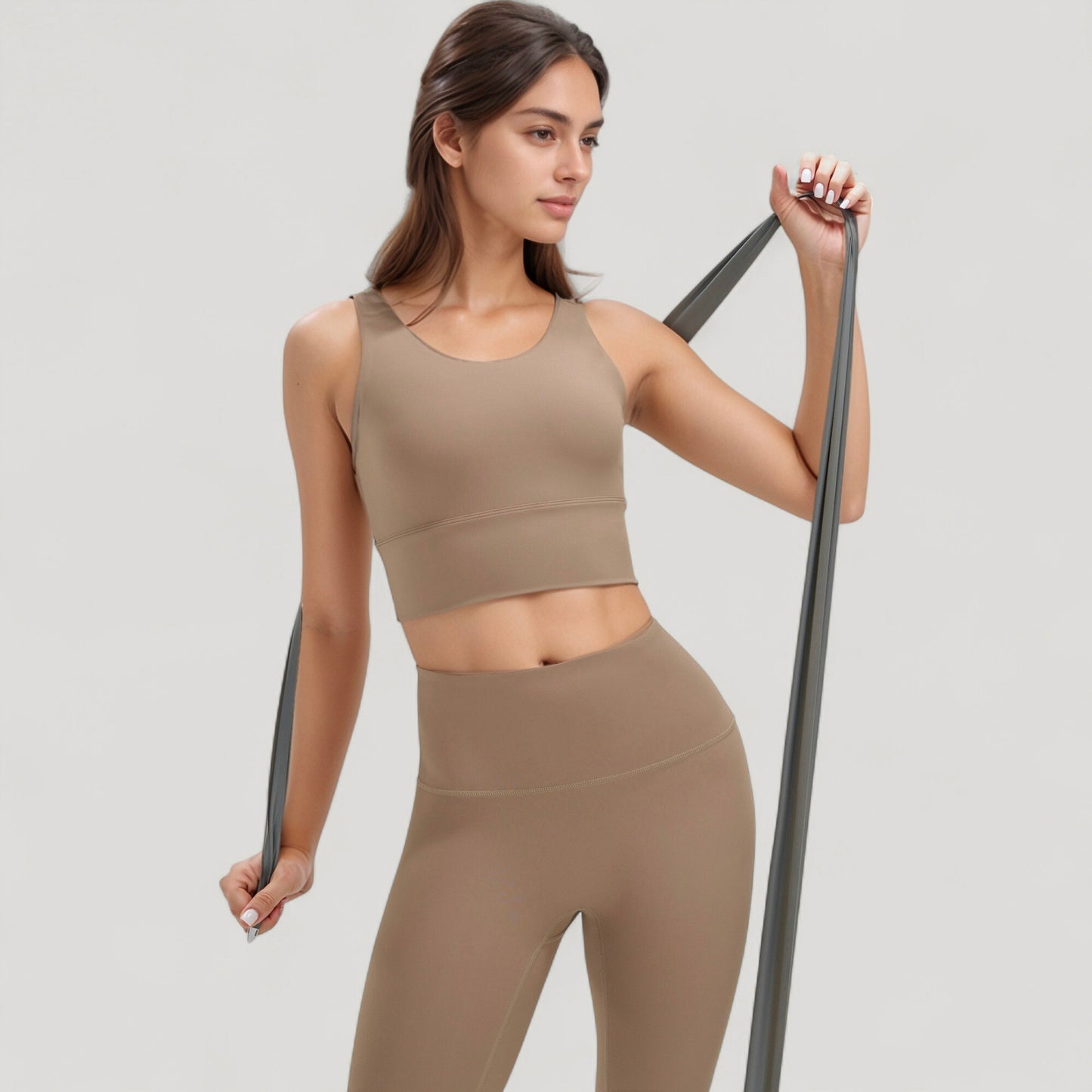 Scoop Neck Longline Sports Bra with Wide Shoulder Straps and Deep V-Back Design