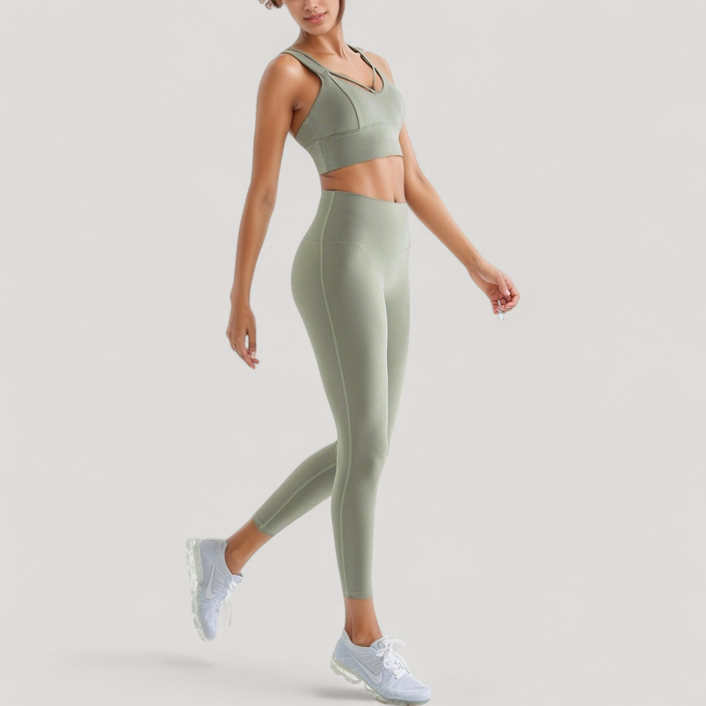 Strappy V Neck Sports Bra Top with Wide Shoulder Bands and Soft Stretch Fabric