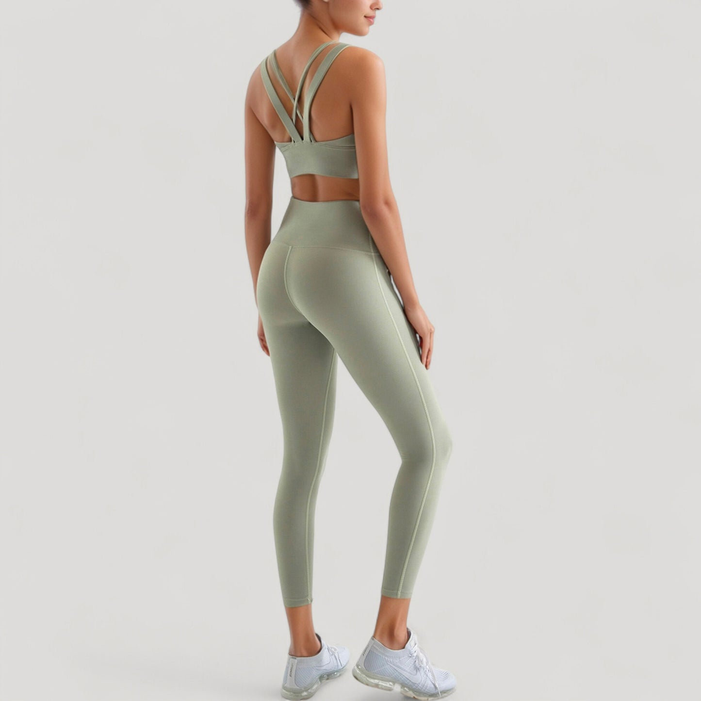 Strappy V Neck Sports Bra Top with Wide Shoulder Bands and Soft Stretch Fabric