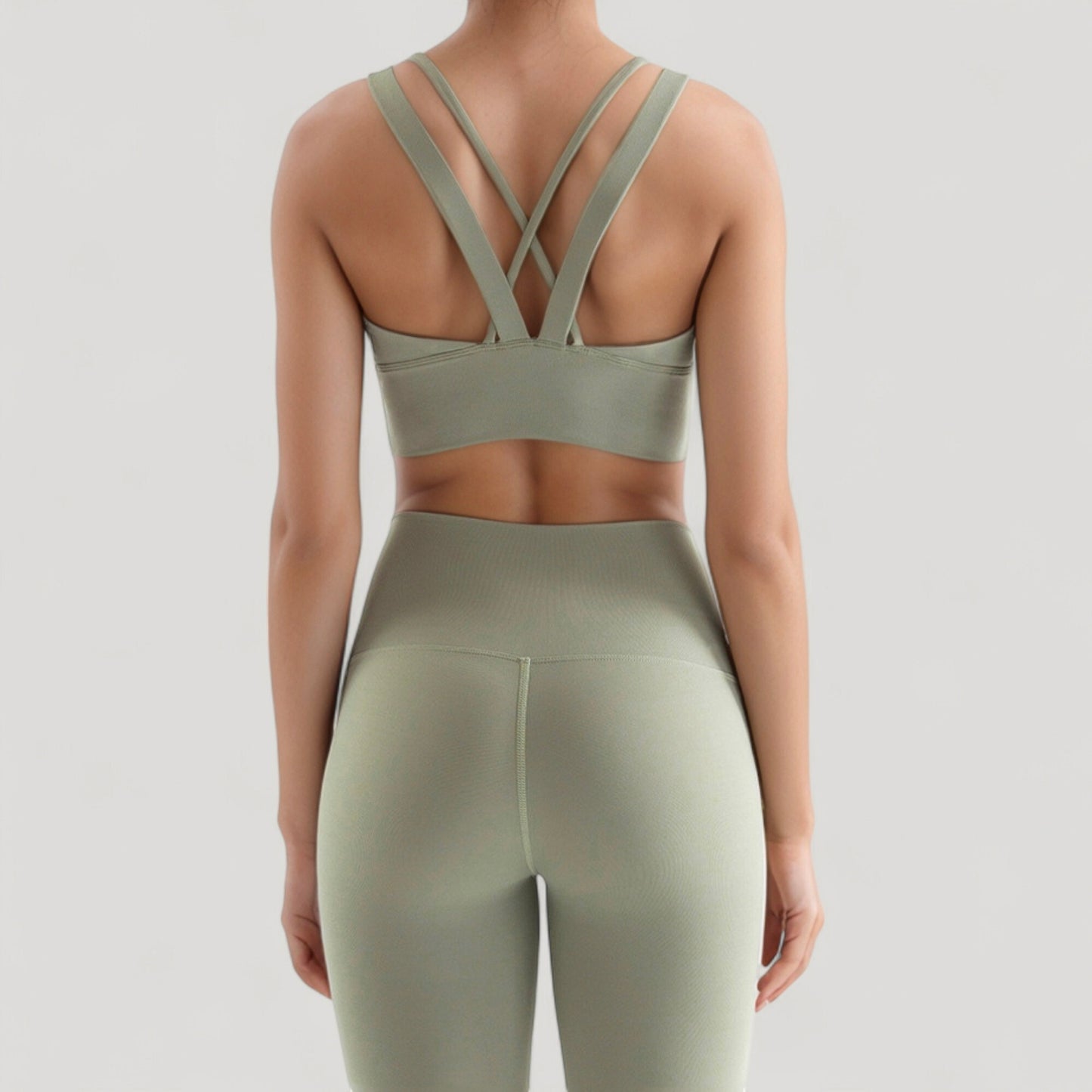 Strappy V Neck Sports Bra Top with Wide Shoulder Bands and Soft Stretch Fabric
