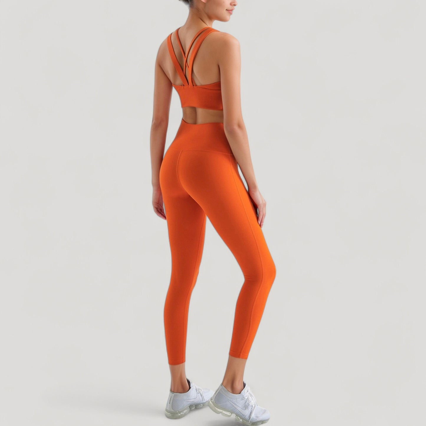 Strappy V Neck Sports Bra Top with Wide Shoulder Bands and Soft Stretch Fabric