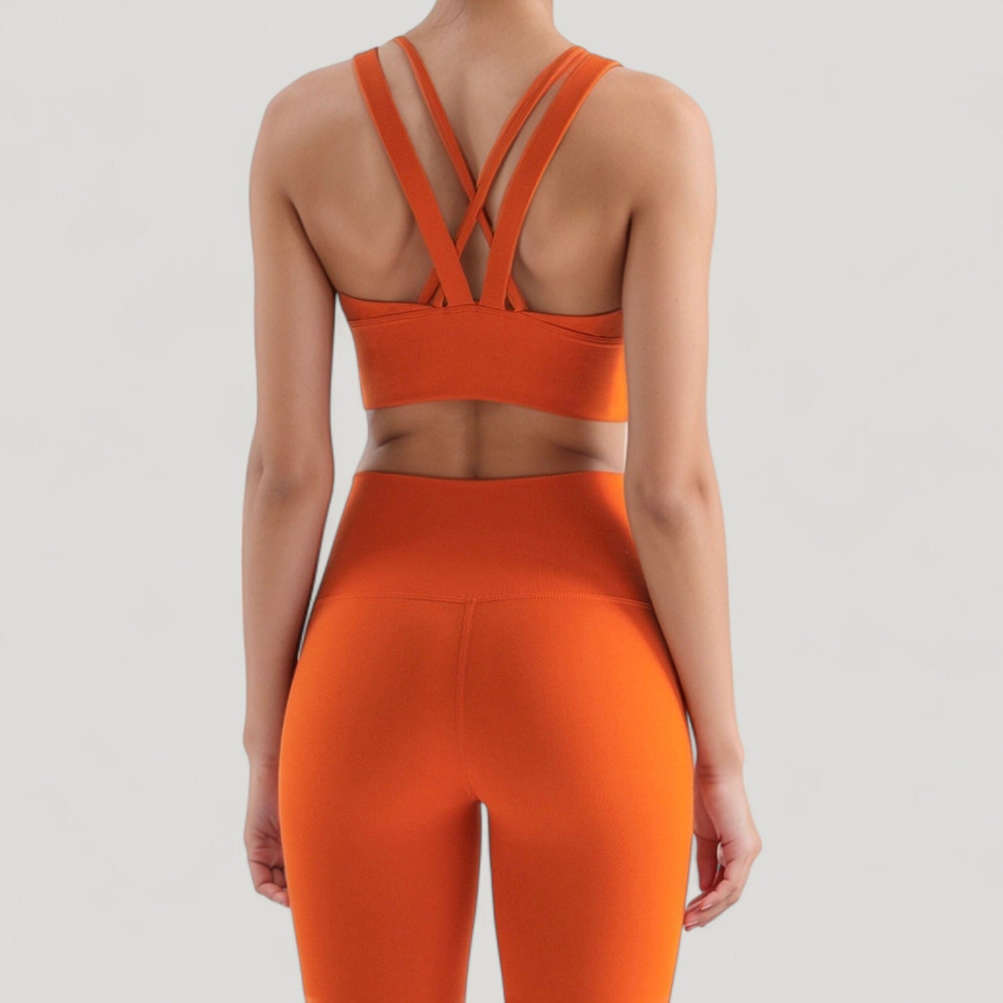 Strappy V Neck Sports Bra Top with Wide Shoulder Bands and Soft Stretch Fabric