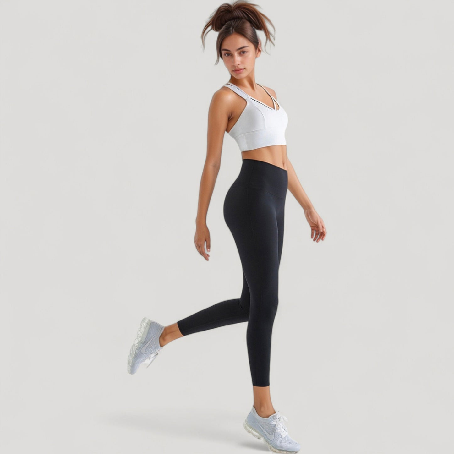 Strappy V Neck Sports Bra Top with Wide Shoulder Bands and Soft Stretch Fabric