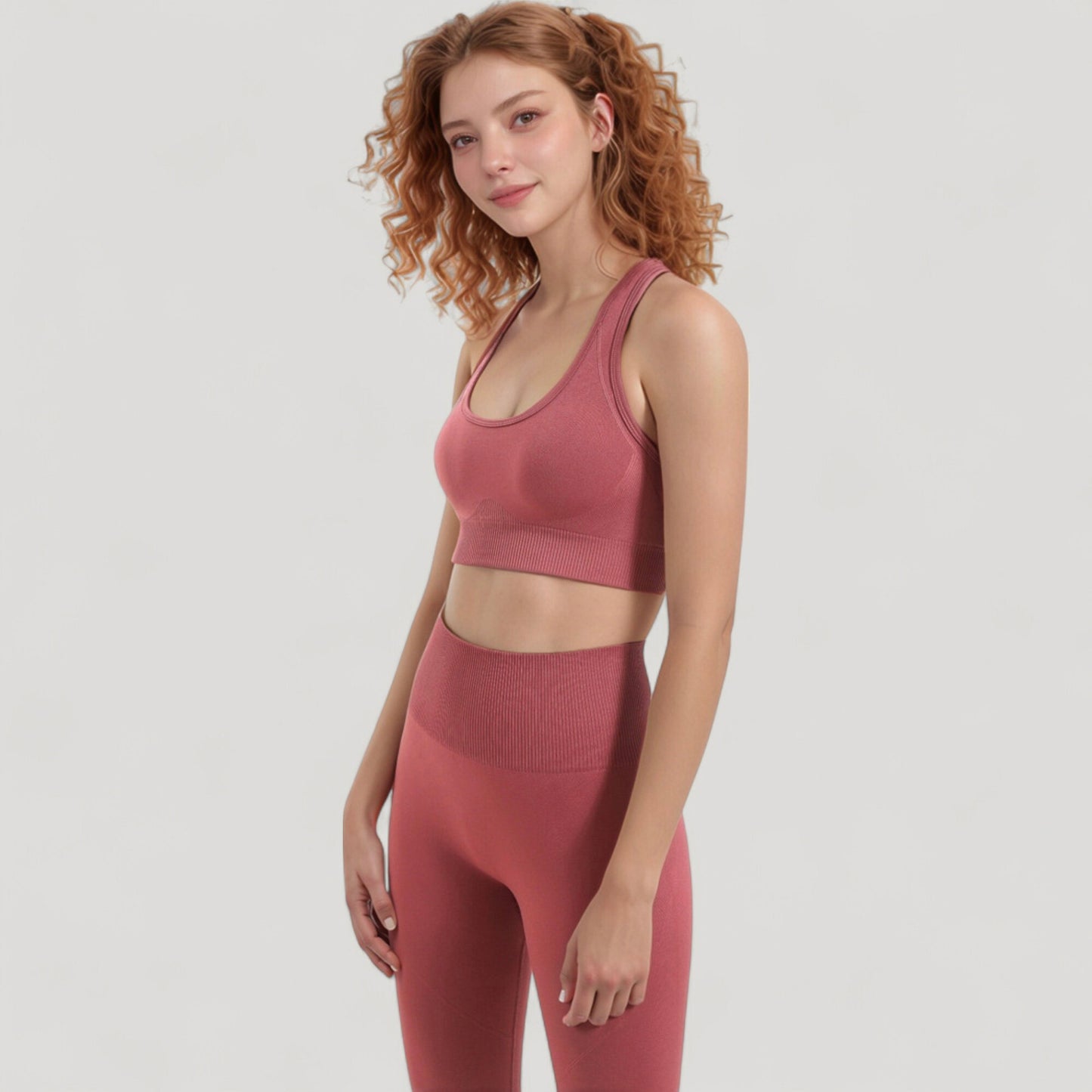 Seamless Racerback Sports Bra with Ribbed Hem and Scoop Neckline for Medium Support