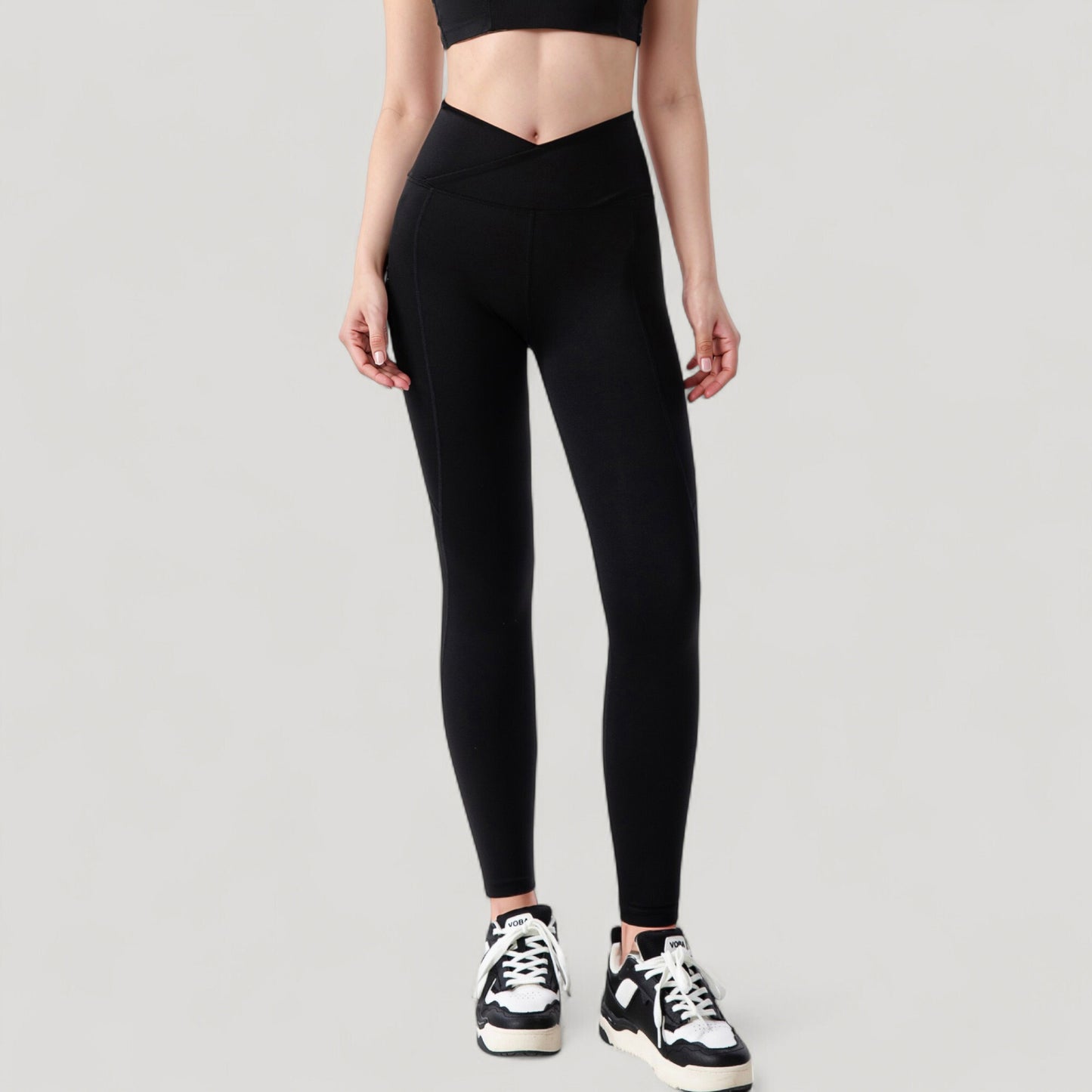 High Waist Crossover Leggings with V-Waistband and Full-Length Stretch Fit for Active or Casual Wear