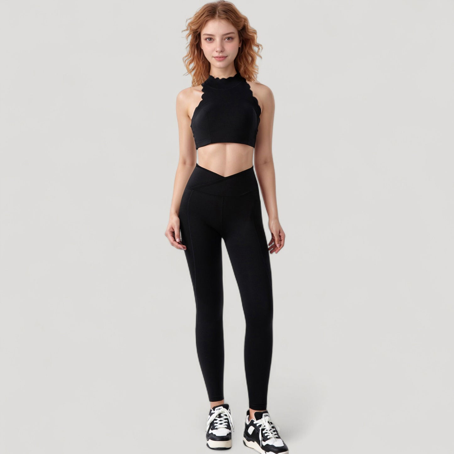 High Waist Crossover Leggings with V-Waistband and Full-Length Stretch Fit for Active or Casual Wear