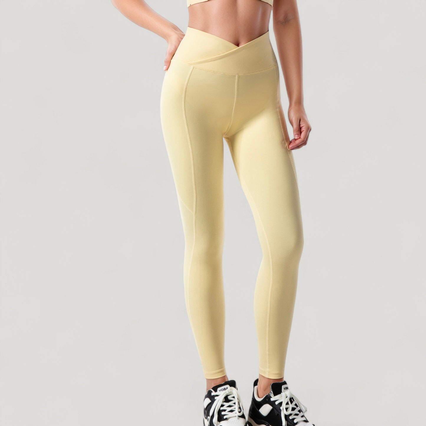 High Waist Crossover Leggings with V-Waistband and Full-Length Stretch Fit for Active or Casual Wear