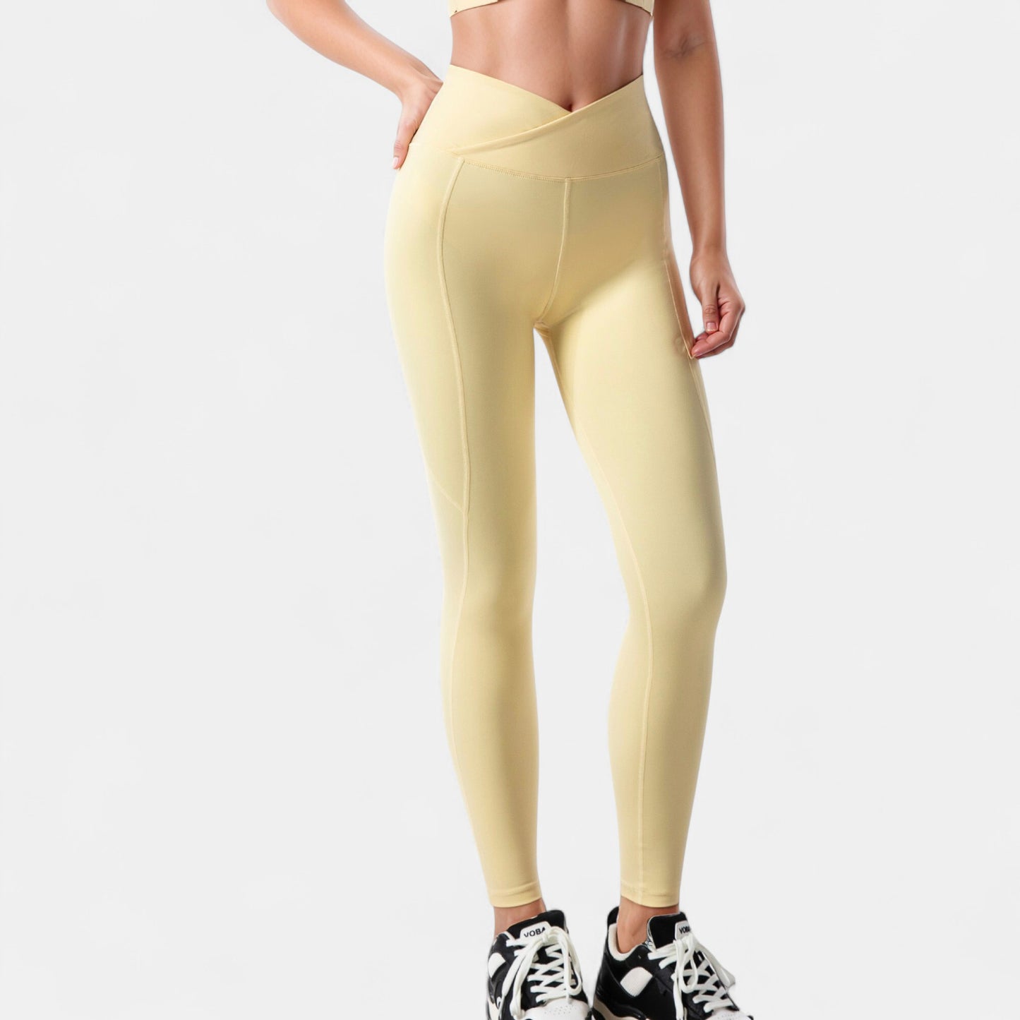 High Waist Crossover Leggings with V-Waistband and Full-Length Stretch Fit for Active or Casual Wear