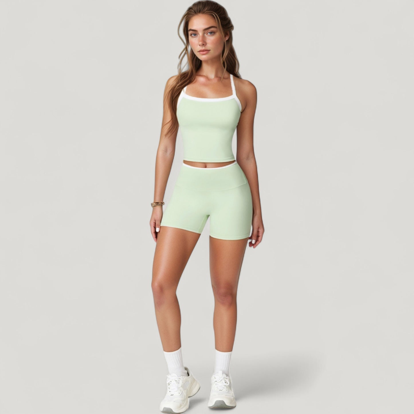 Square Neck Cropped Active Tank with Contrast Trim and Built-In Bra for Light Support