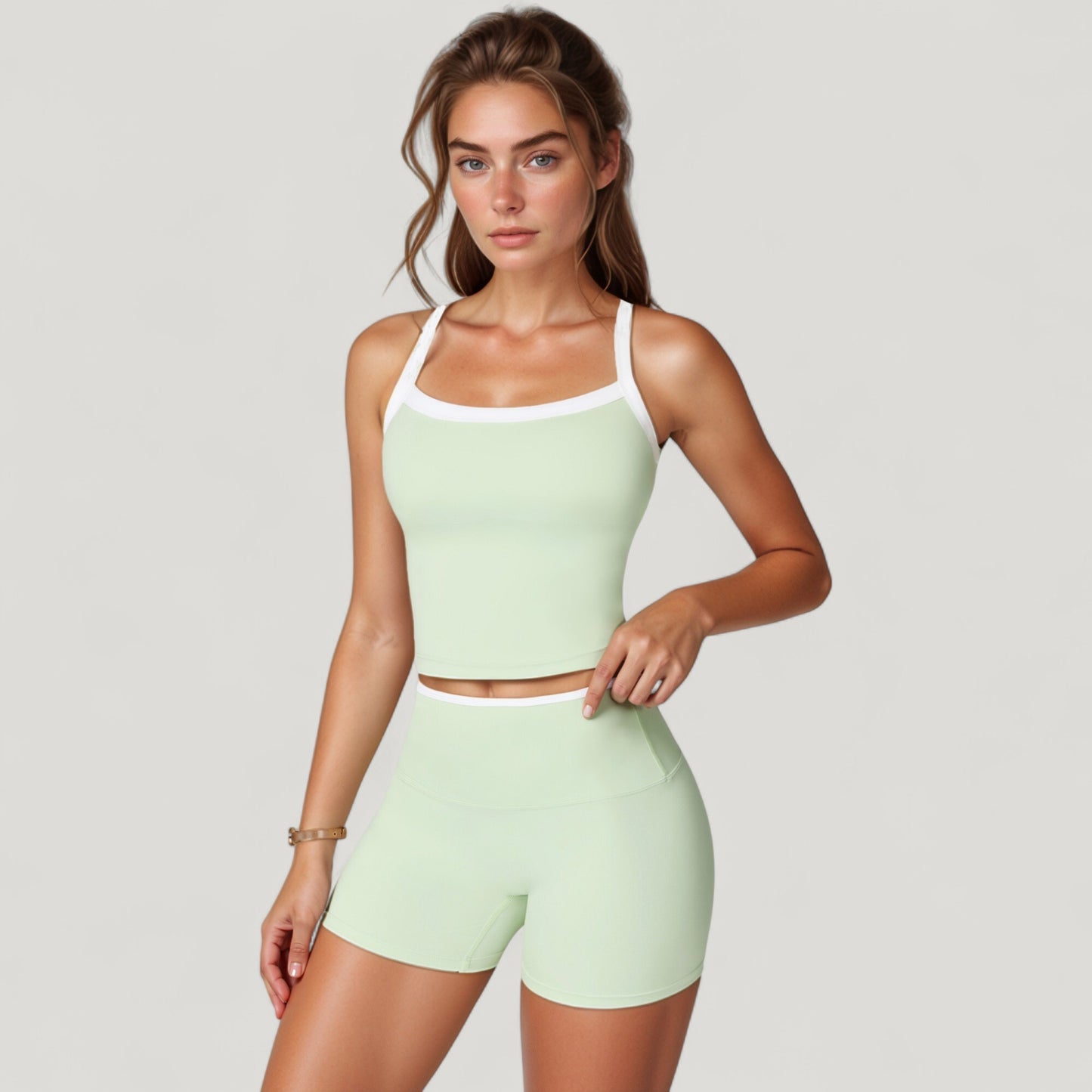 Square Neck Cropped Active Tank with Contrast Trim and Built-In Bra for Light Support