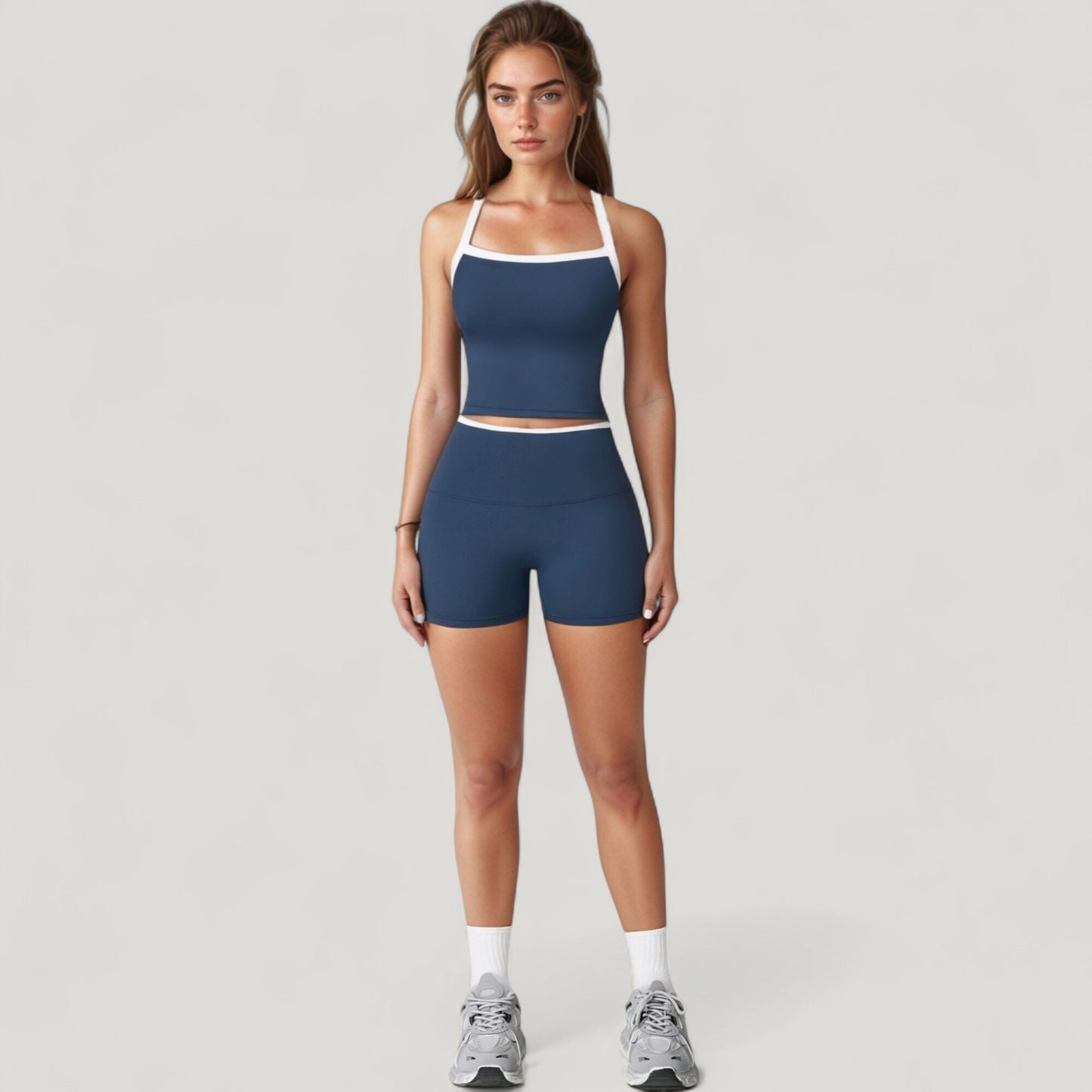 Square Neck Cropped Active Tank with Contrast Trim and Built-In Bra for Light Support