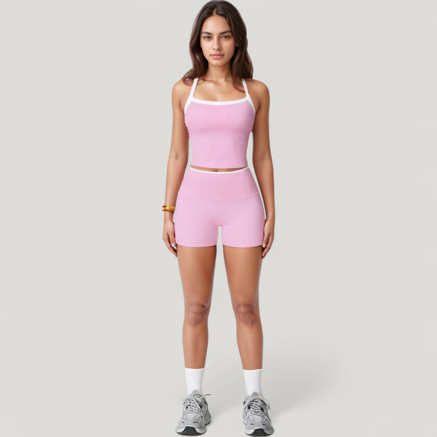Square Neck Cropped Active Tank with Contrast Trim and Built-In Bra for Light Support