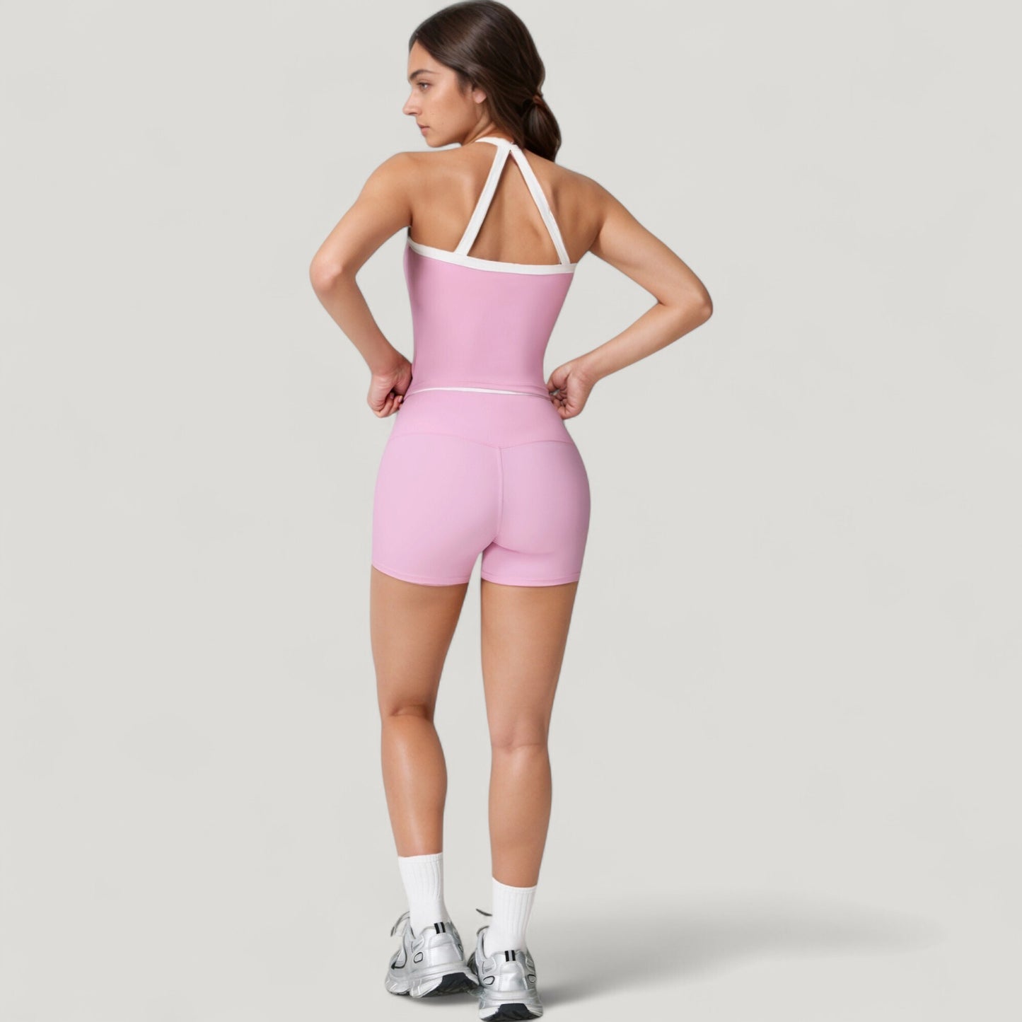 Square Neck Cropped Active Tank with Contrast Trim and Built-In Bra for Light Support
