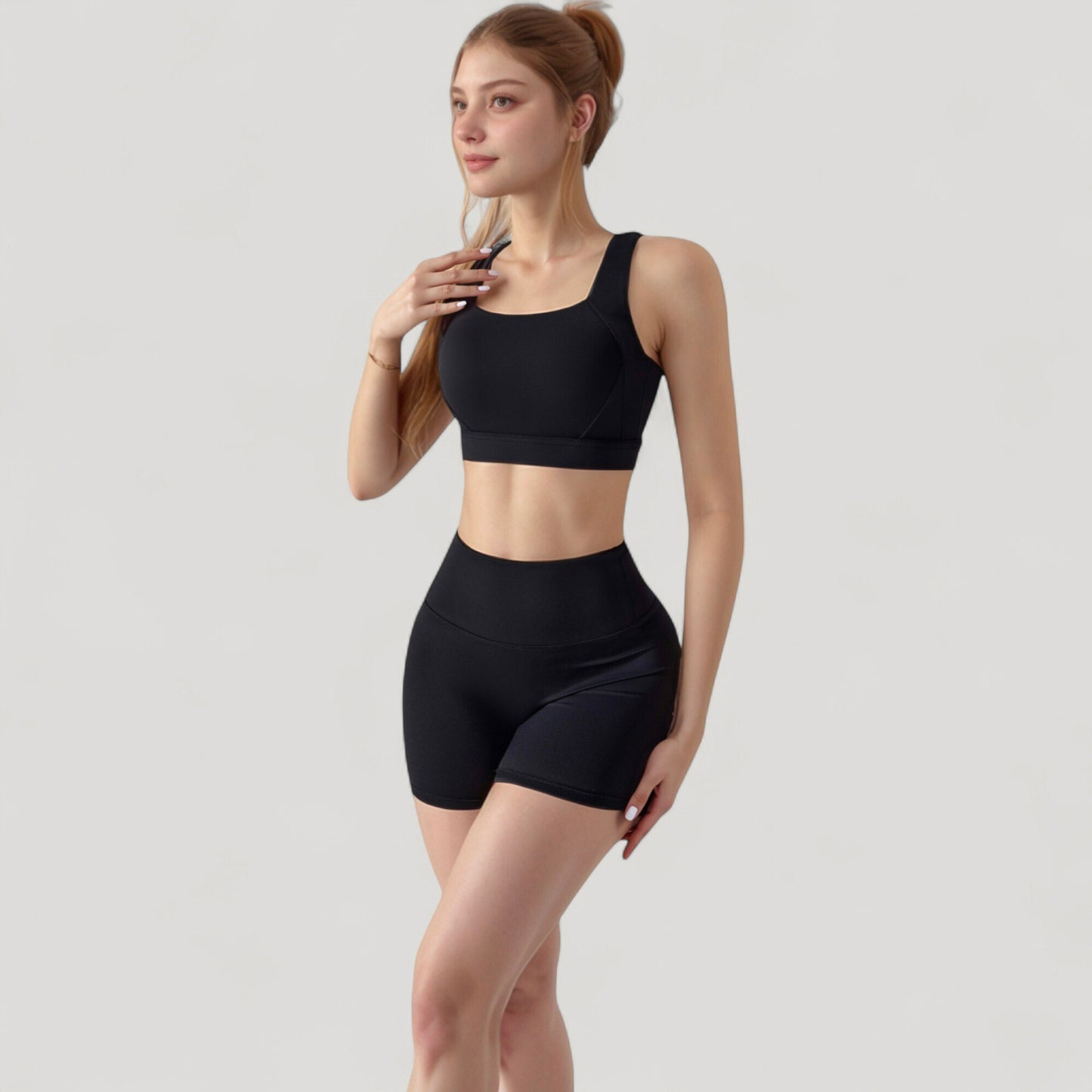 Wide Strap Square Neck Sports Bra Top with Sculpted Seam Detail and Cropped Fit