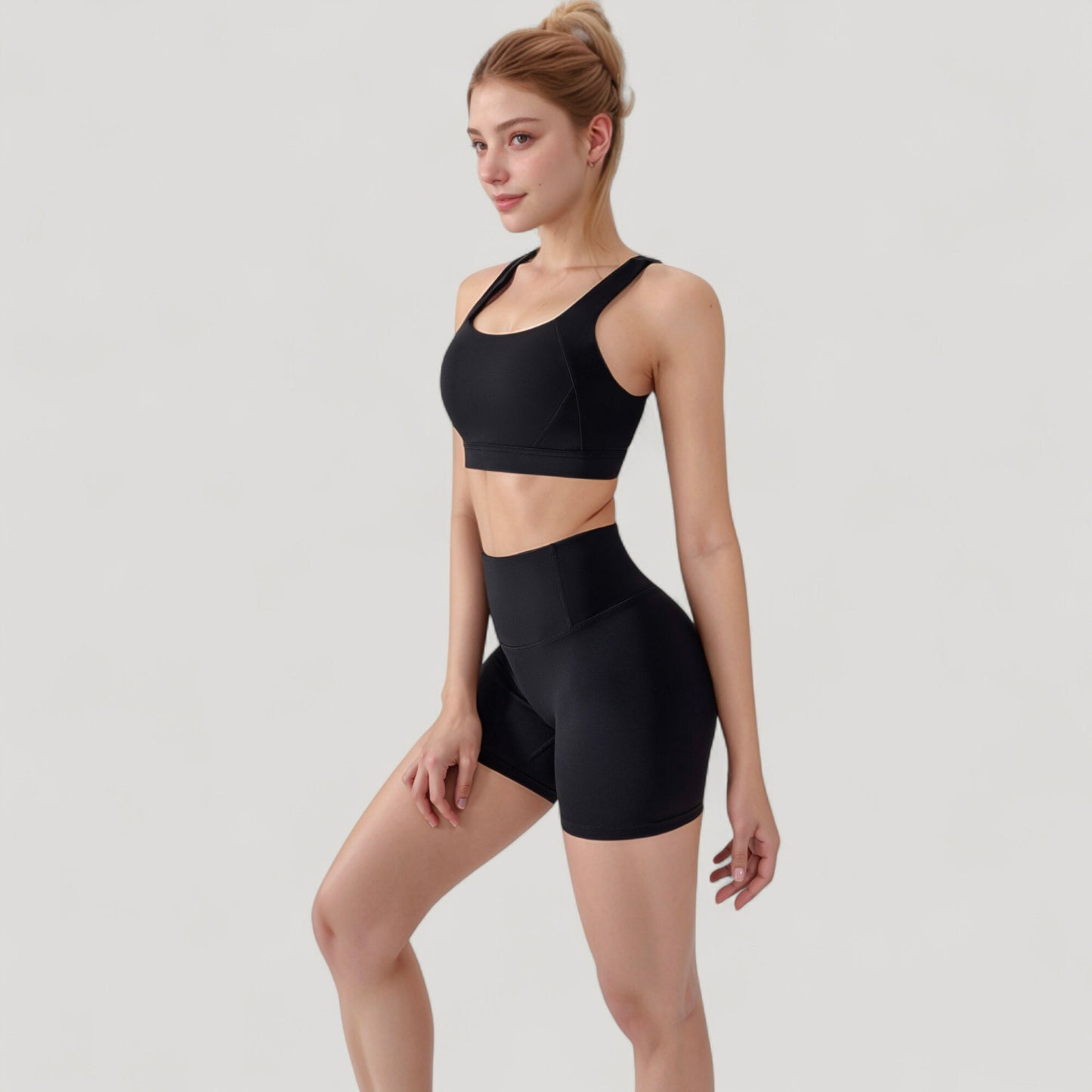 Wide Strap Square Neck Sports Bra Top with Sculpted Seam Detail and Cropped Fit