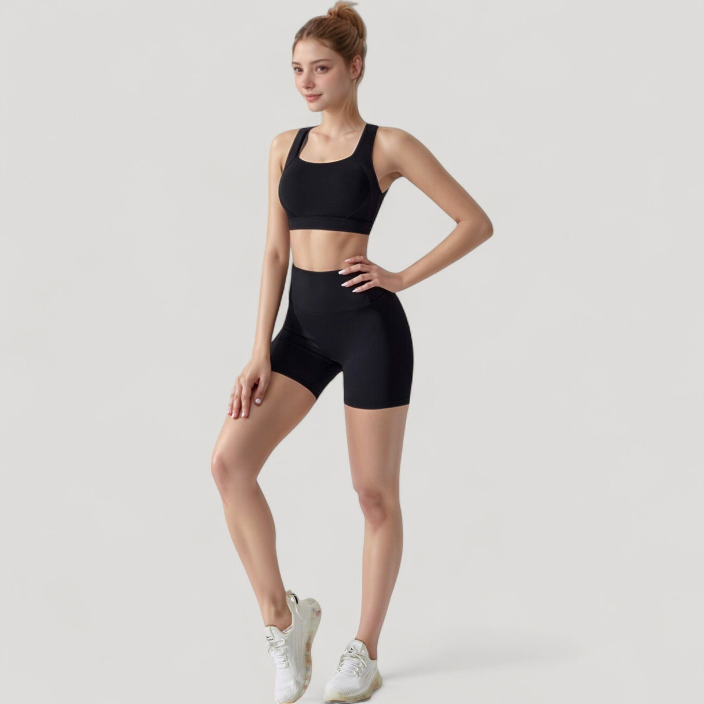 Wide Strap Square Neck Sports Bra Top with Sculpted Seam Detail and Cropped Fit