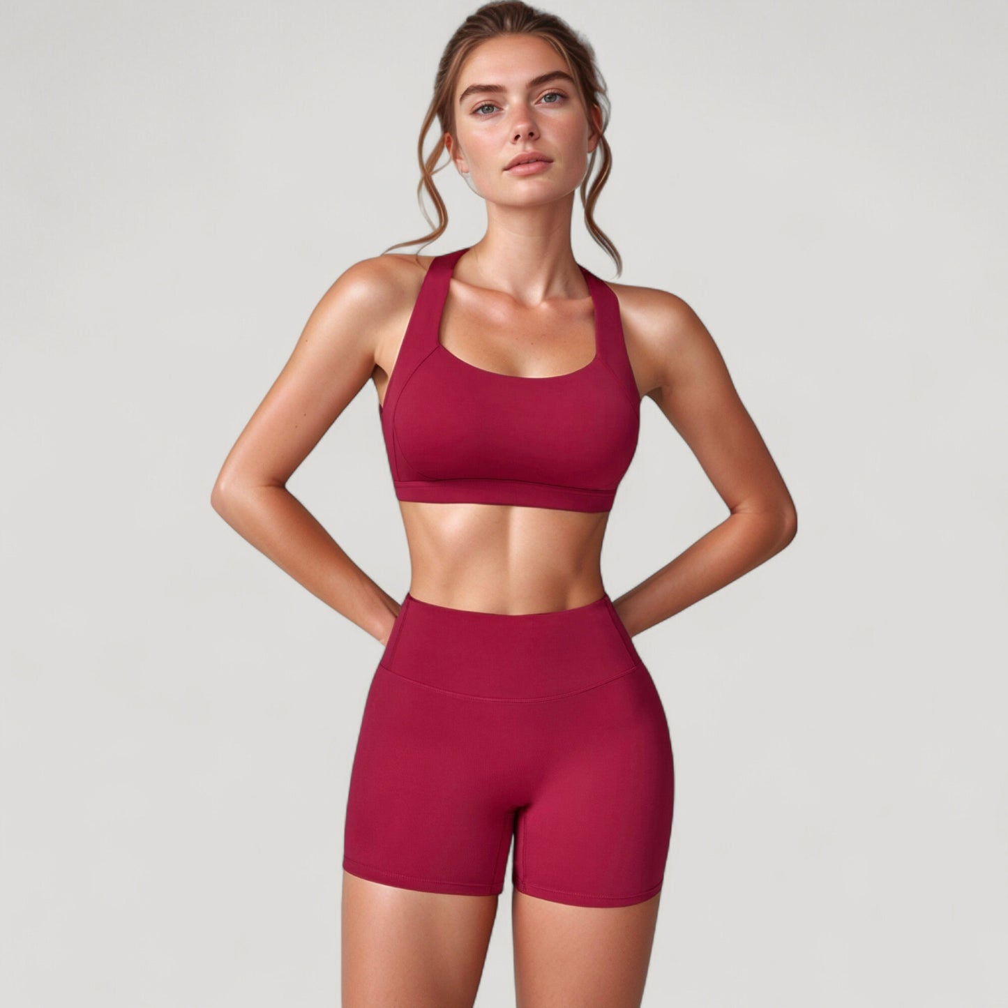Wide Strap Square Neck Sports Bra Top with Sculpted Seam Detail and Cropped Fit