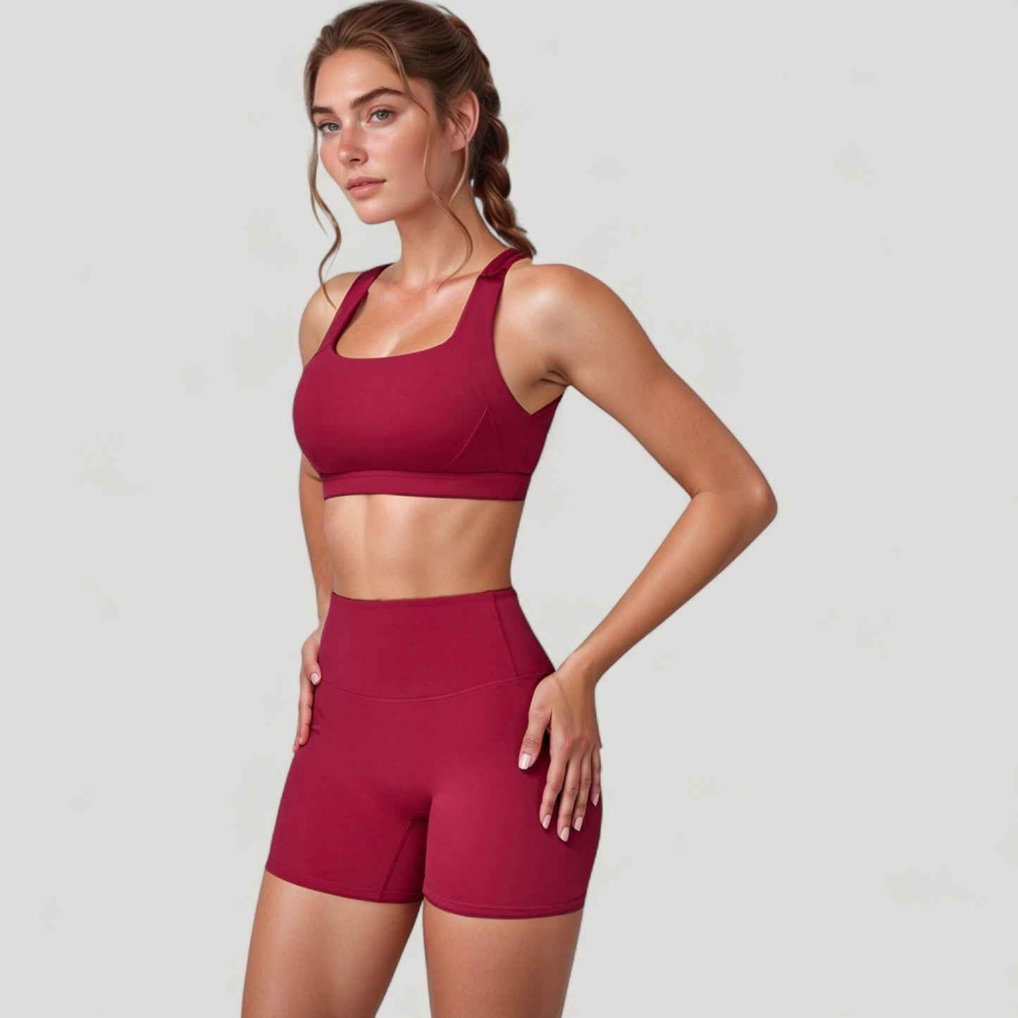 Wide Strap Square Neck Sports Bra Top with Sculpted Seam Detail and Cropped Fit