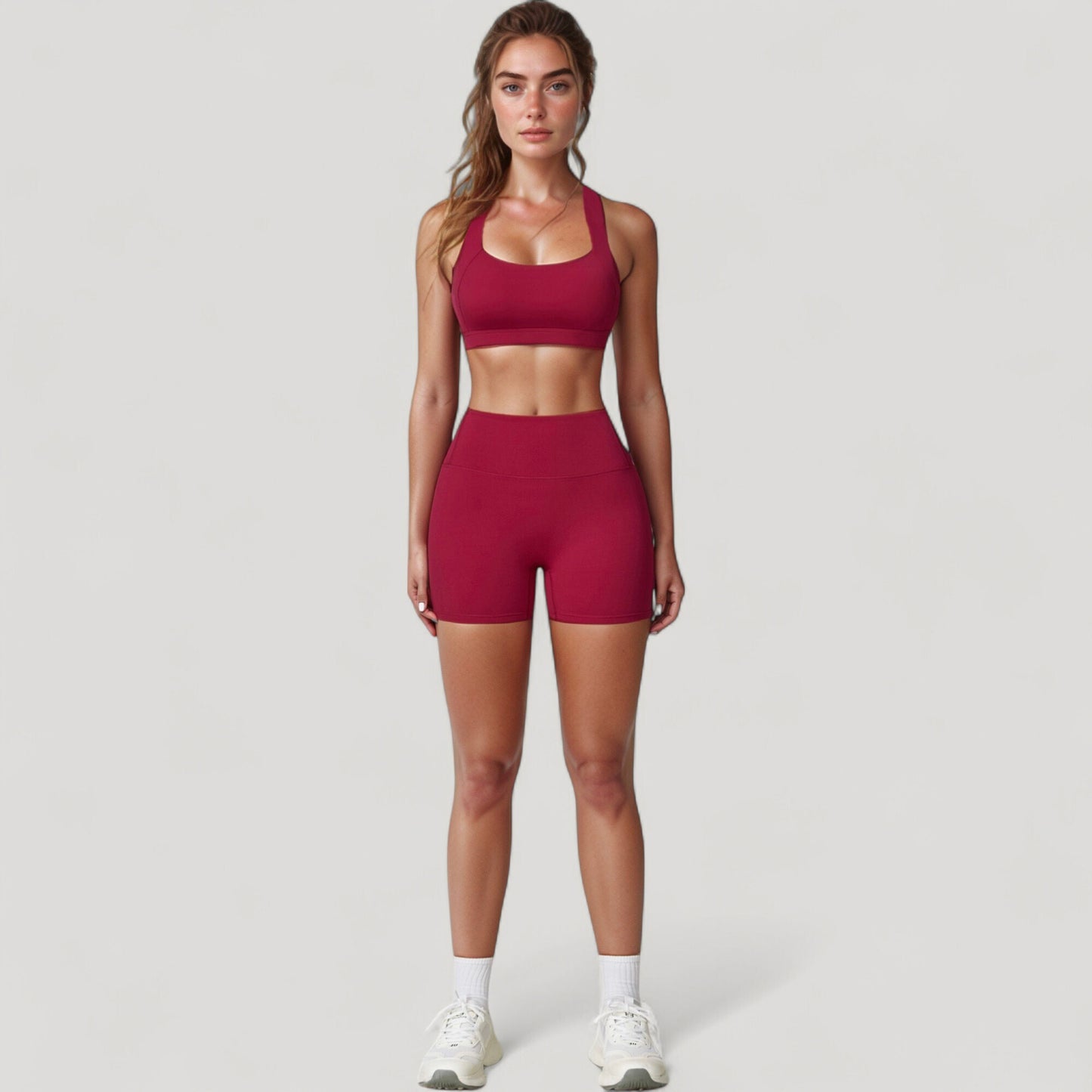 Wide Strap Square Neck Sports Bra Top with Sculpted Seam Detail and Cropped Fit