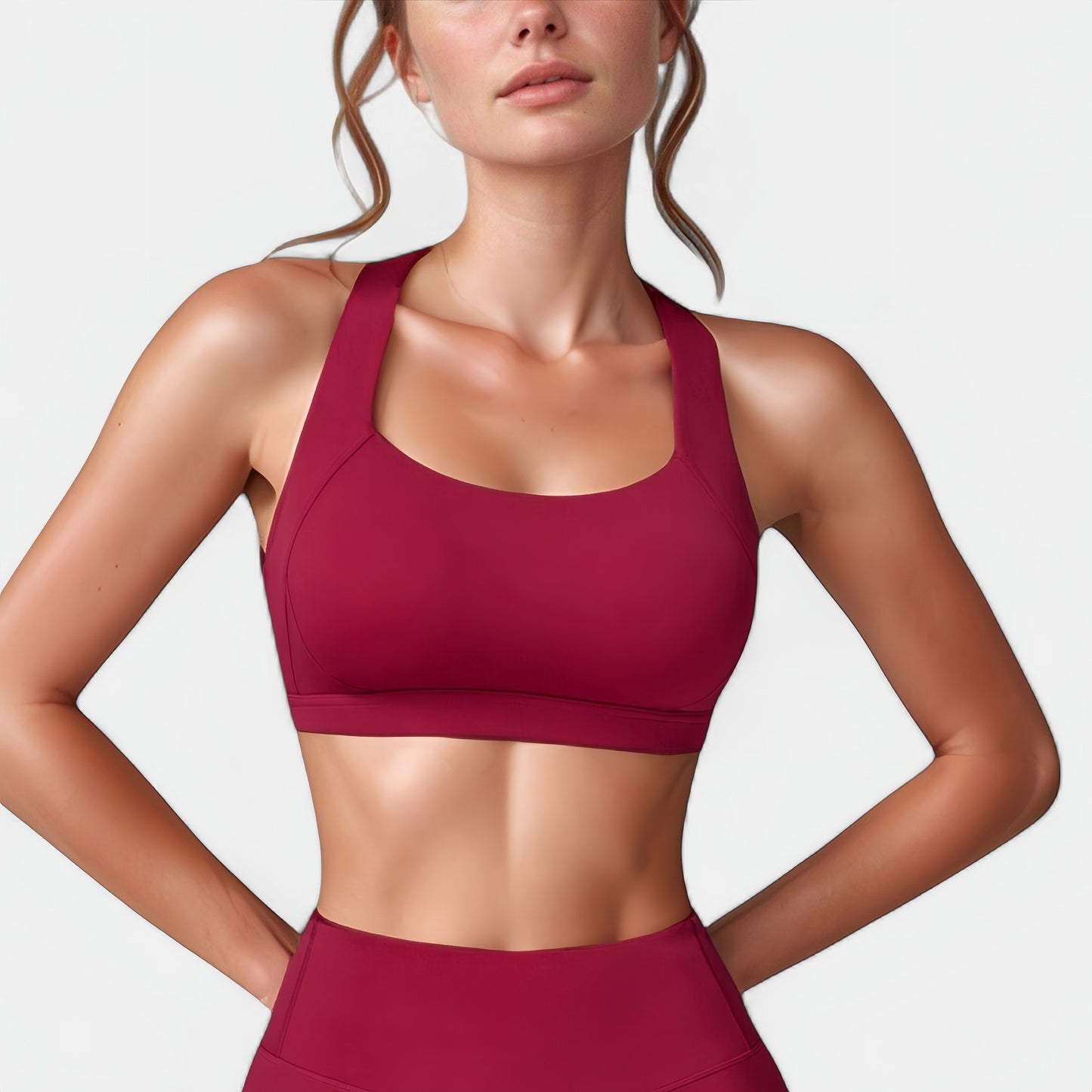 Wide Strap Square Neck Sports Bra Top with Sculpted Seam Detail and Cropped Fit