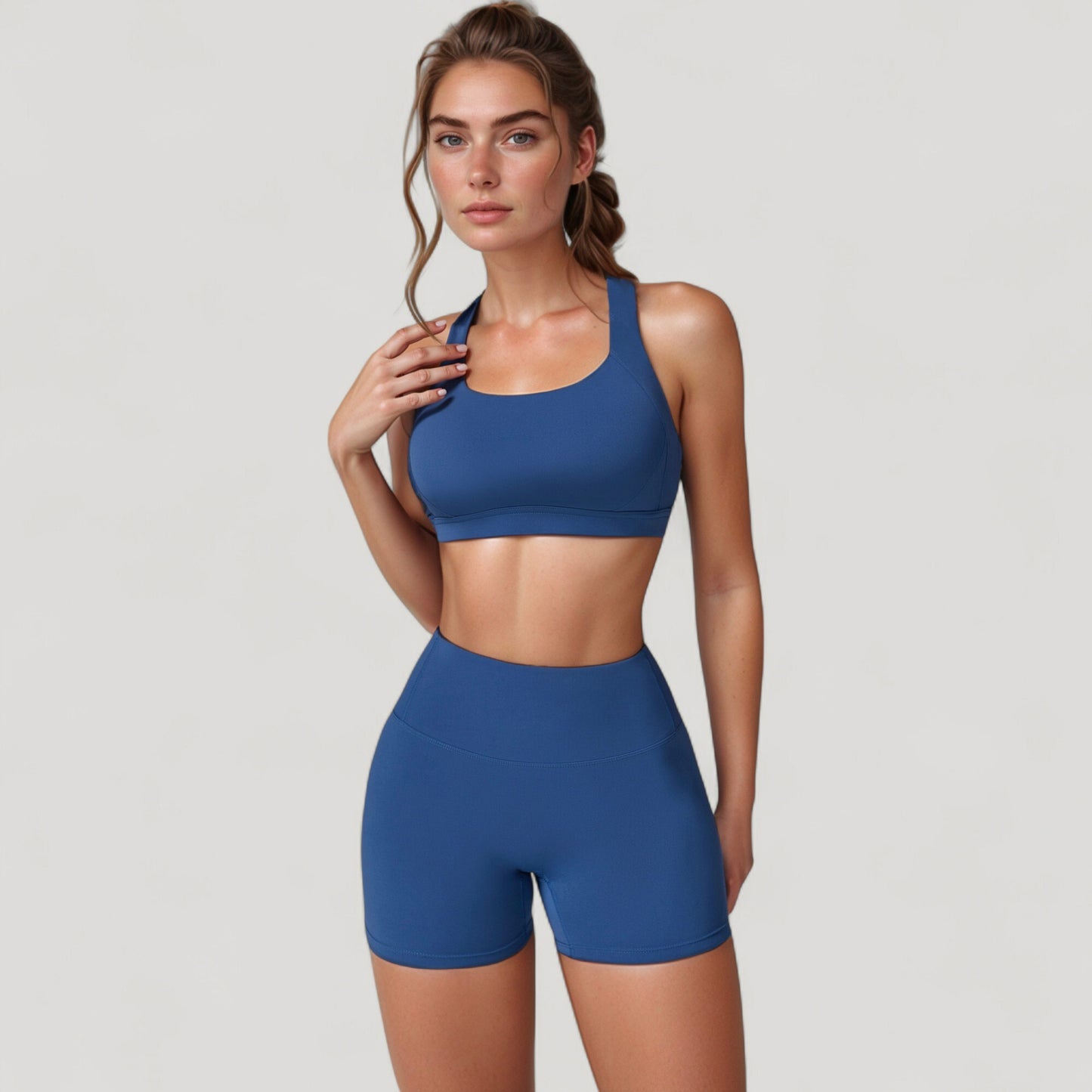 Wide Strap Square Neck Sports Bra Top with Sculpted Seam Detail and Cropped Fit