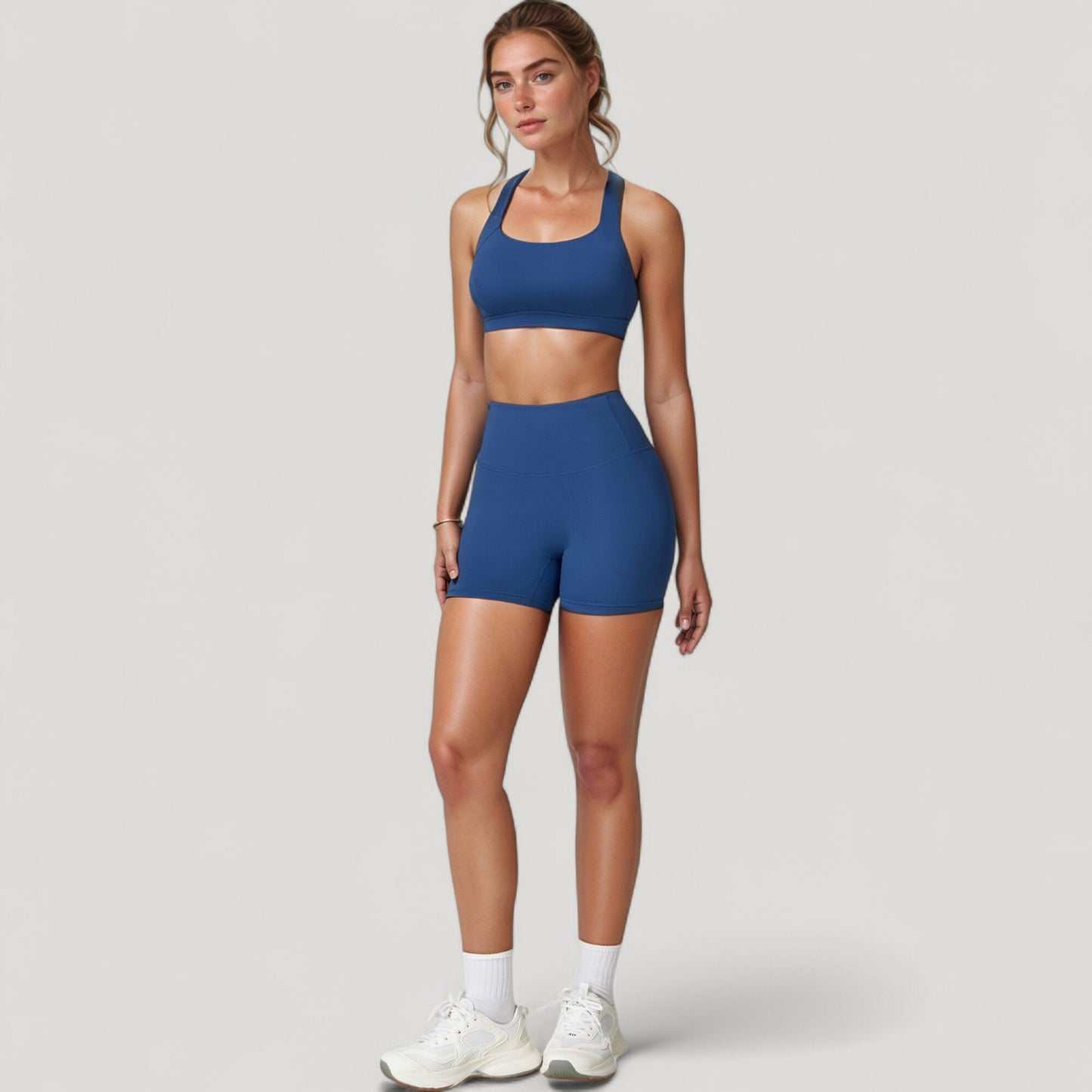 Wide Strap Square Neck Sports Bra Top with Sculpted Seam Detail and Cropped Fit