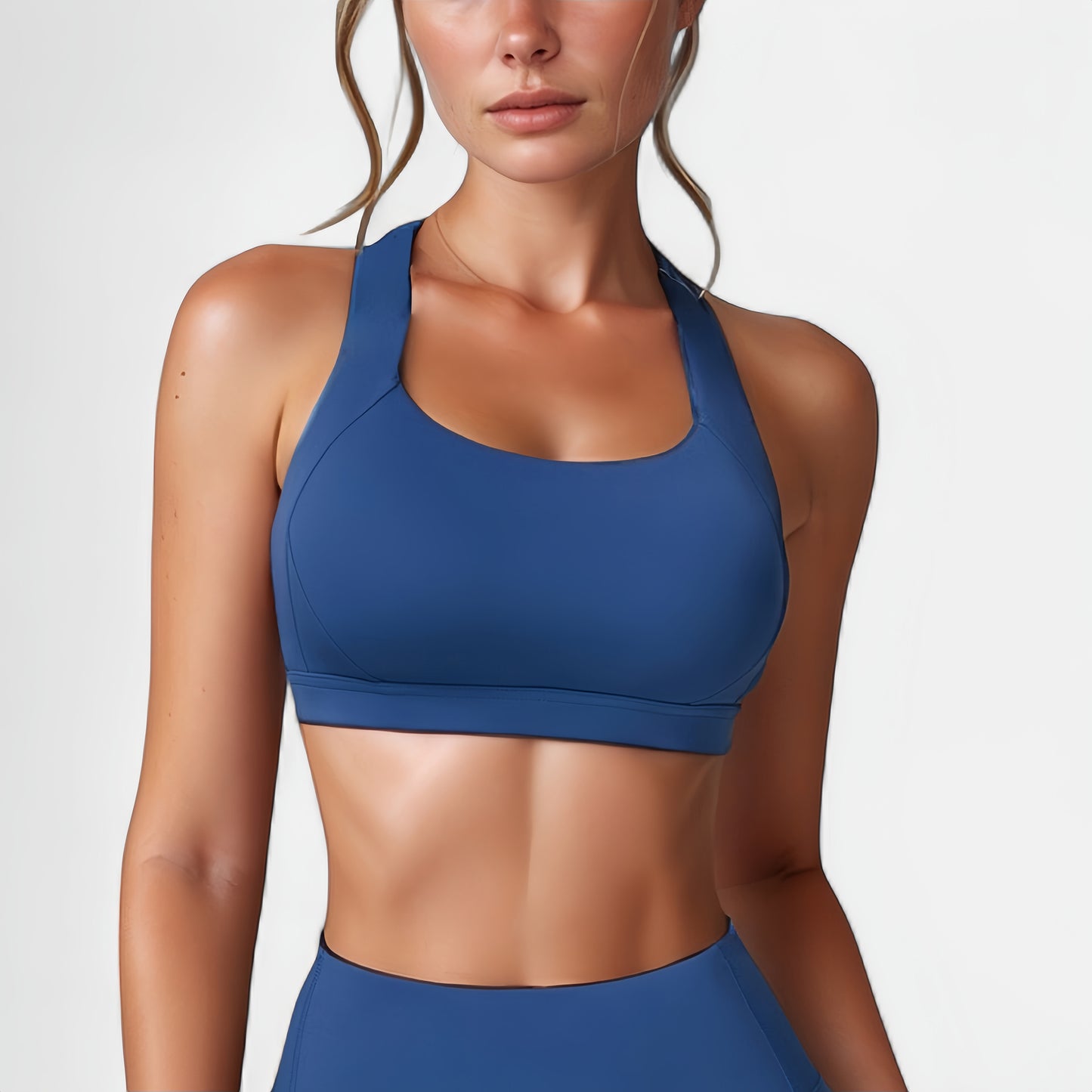 Wide Strap Square Neck Sports Bra Top with Sculpted Seam Detail and Cropped Fit