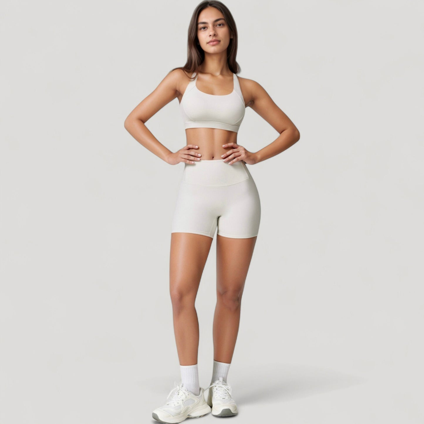 Wide Strap Square Neck Sports Bra Top with Sculpted Seam Detail and Cropped Fit