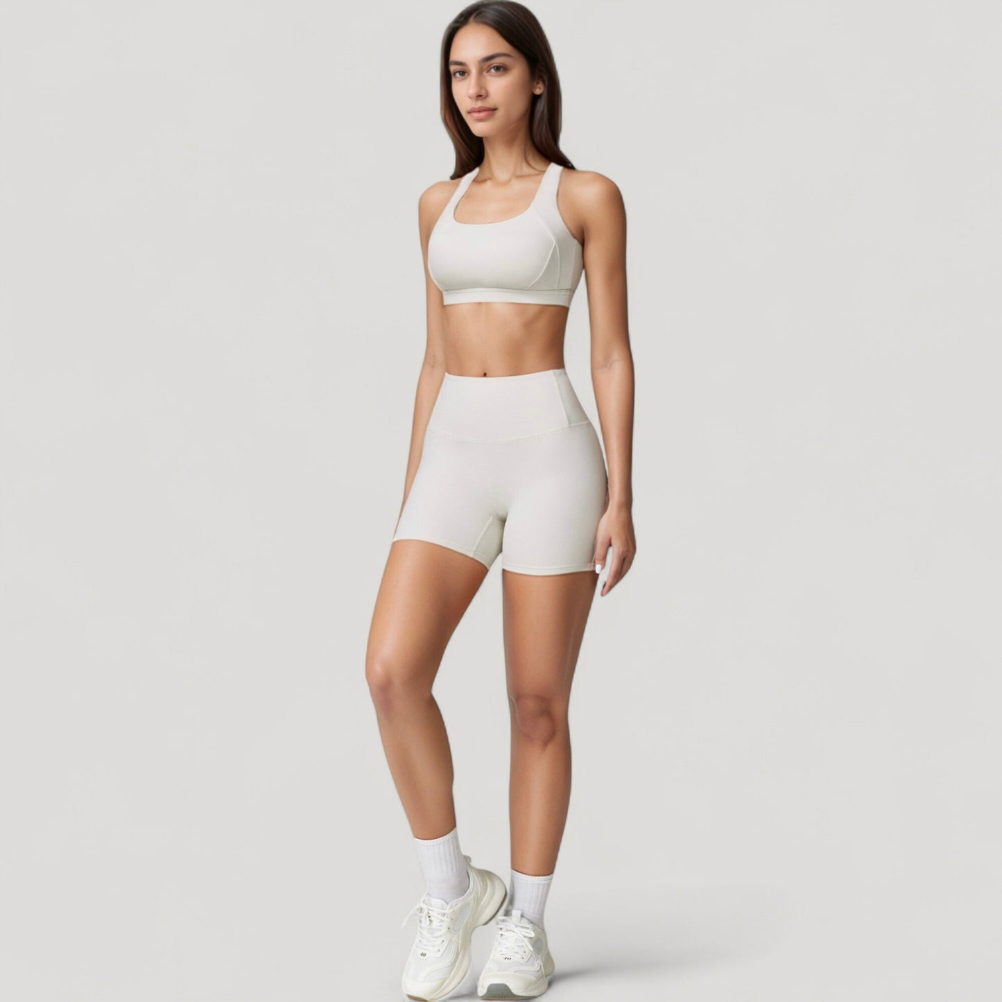 Wide Strap Square Neck Sports Bra Top with Sculpted Seam Detail and Cropped Fit