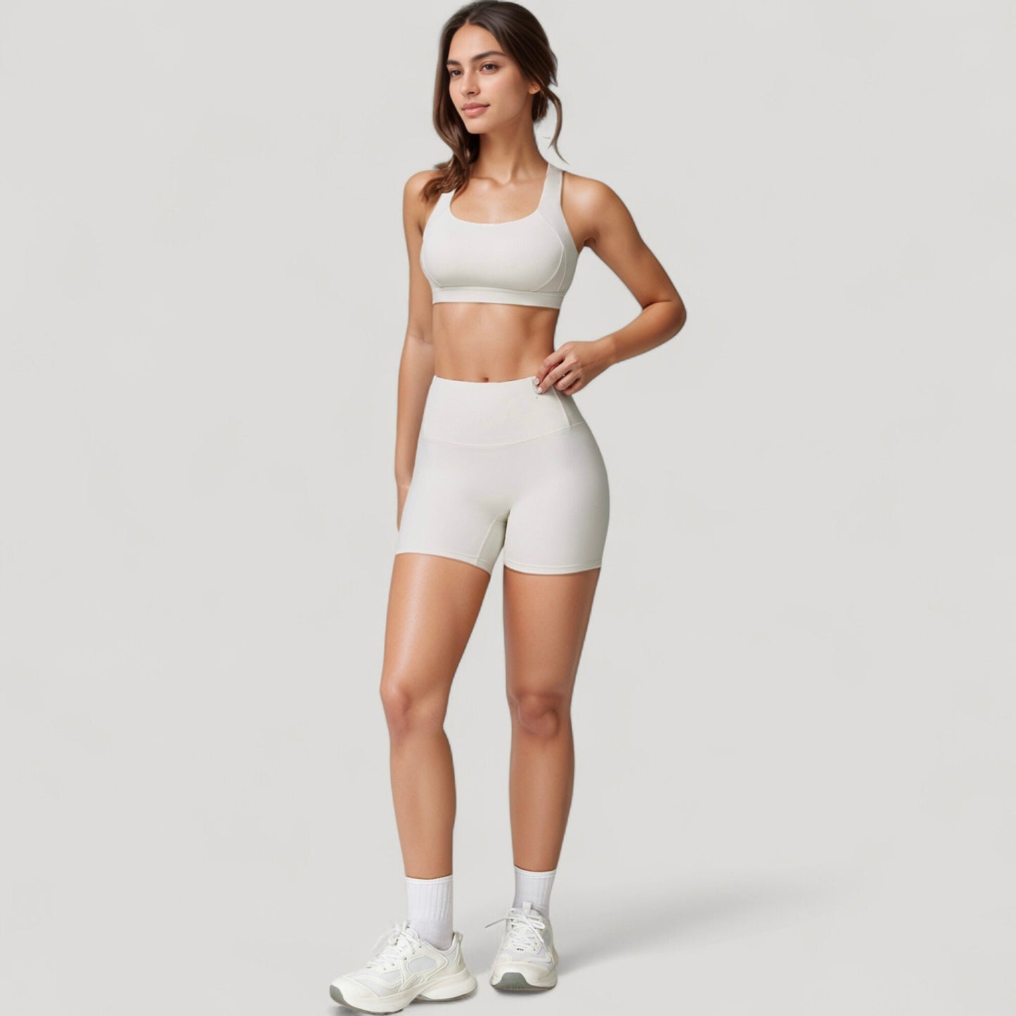 Wide Strap Square Neck Sports Bra Top with Sculpted Seam Detail and Cropped Fit