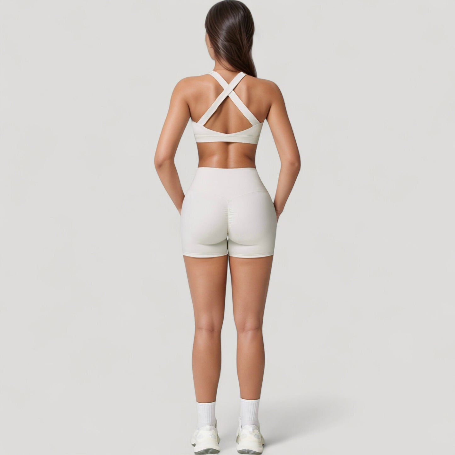 Wide Strap Square Neck Sports Bra Top with Sculpted Seam Detail and Cropped Fit