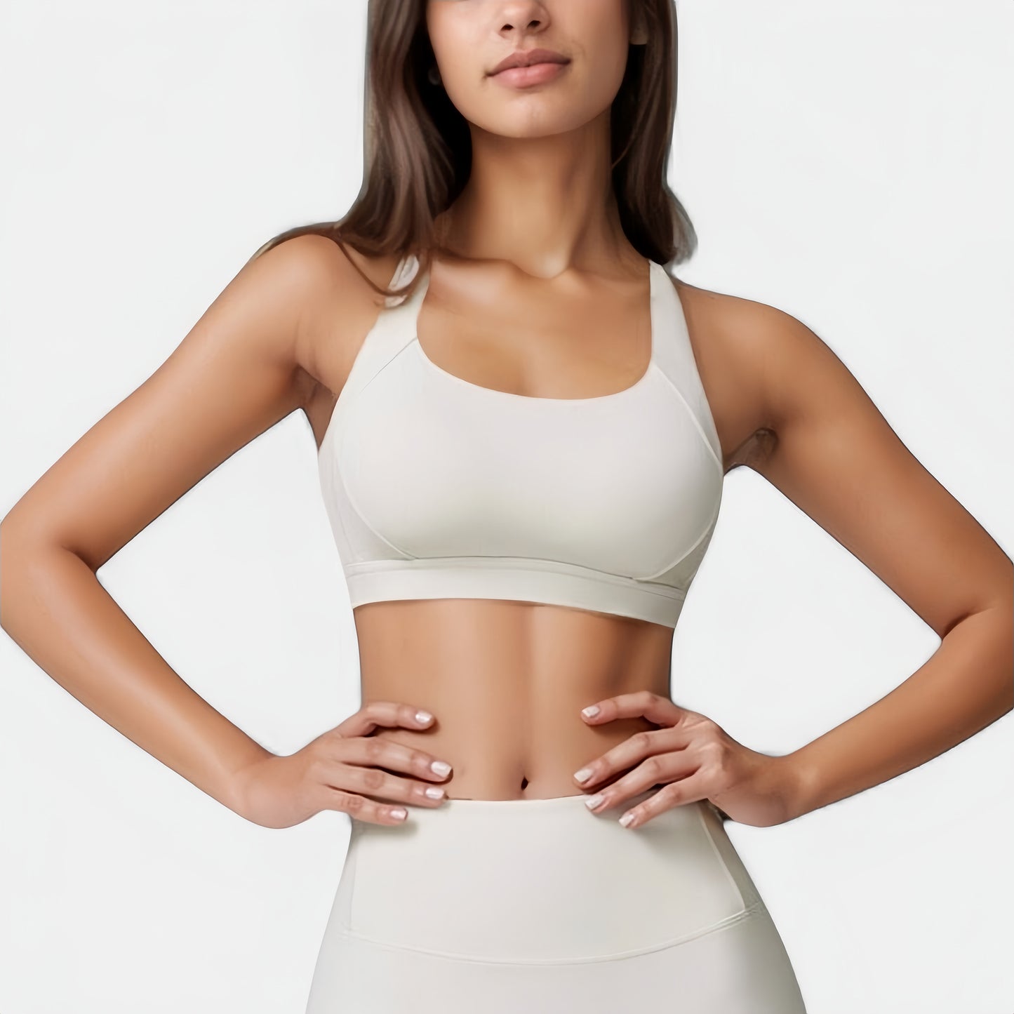 Wide Strap Square Neck Sports Bra Top with Sculpted Seam Detail and Cropped Fit