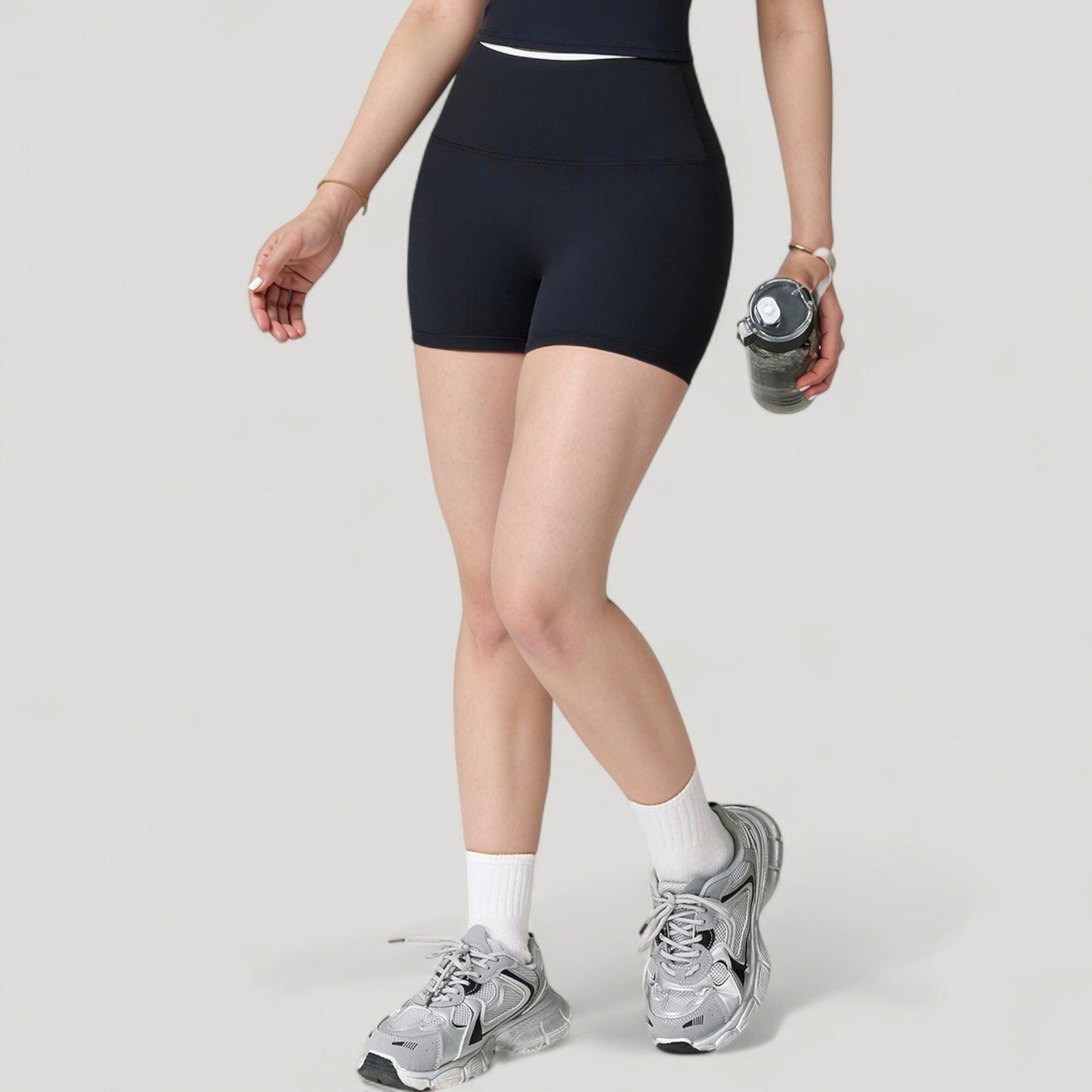 High Waist Athletic Shorts with Stretch Fabric and Contour Fit Waistband