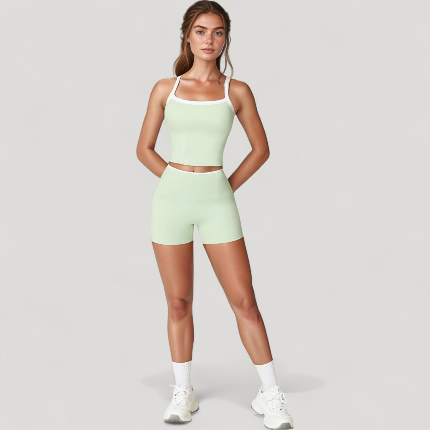 High Waist Athletic Shorts with Stretch Fabric and Contour Fit Waistband