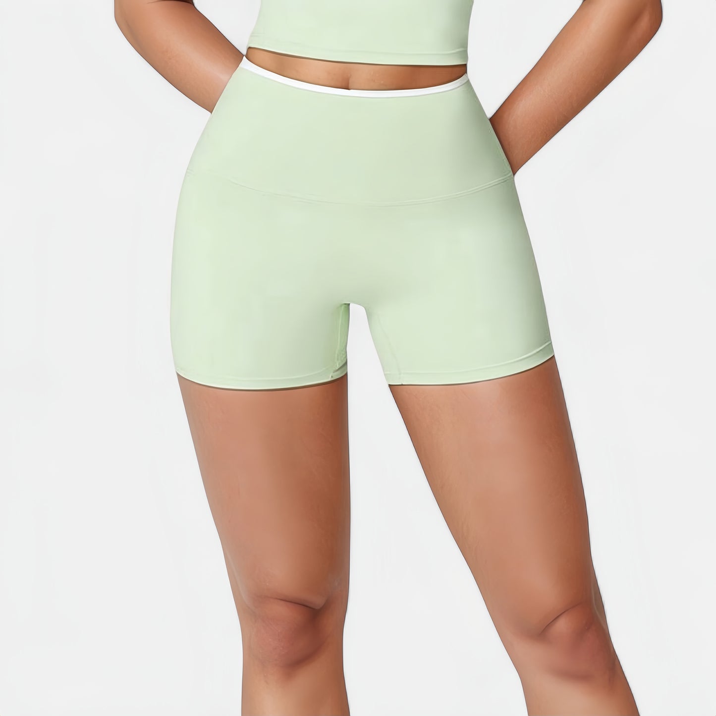 High Waist Athletic Shorts with Stretch Fabric and Contour Fit Waistband
