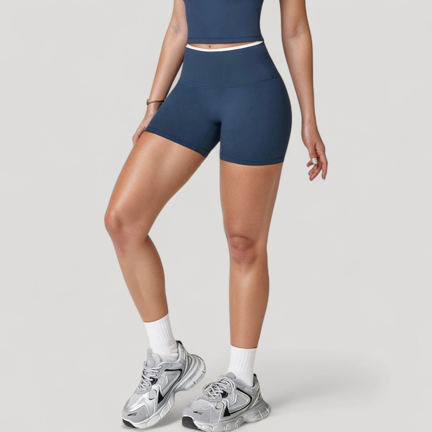 High Waist Athletic Shorts with Stretch Fabric and Contour Fit Waistband