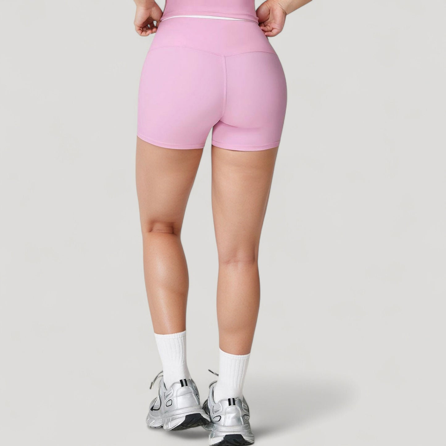 High Waist Athletic Shorts with Stretch Fabric and Contour Fit Waistband