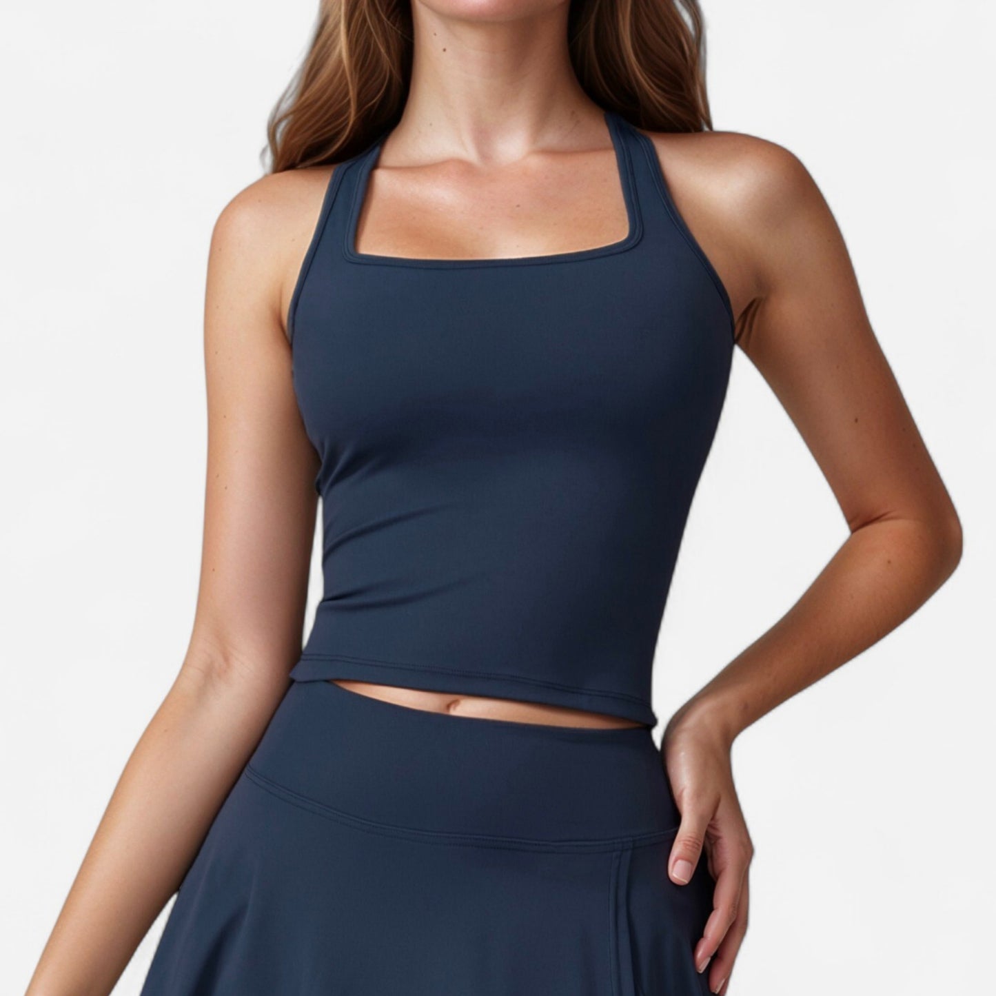 Square Neck Active Tank Top with Built-In Bra and Racerback Design for Comfort and Movement